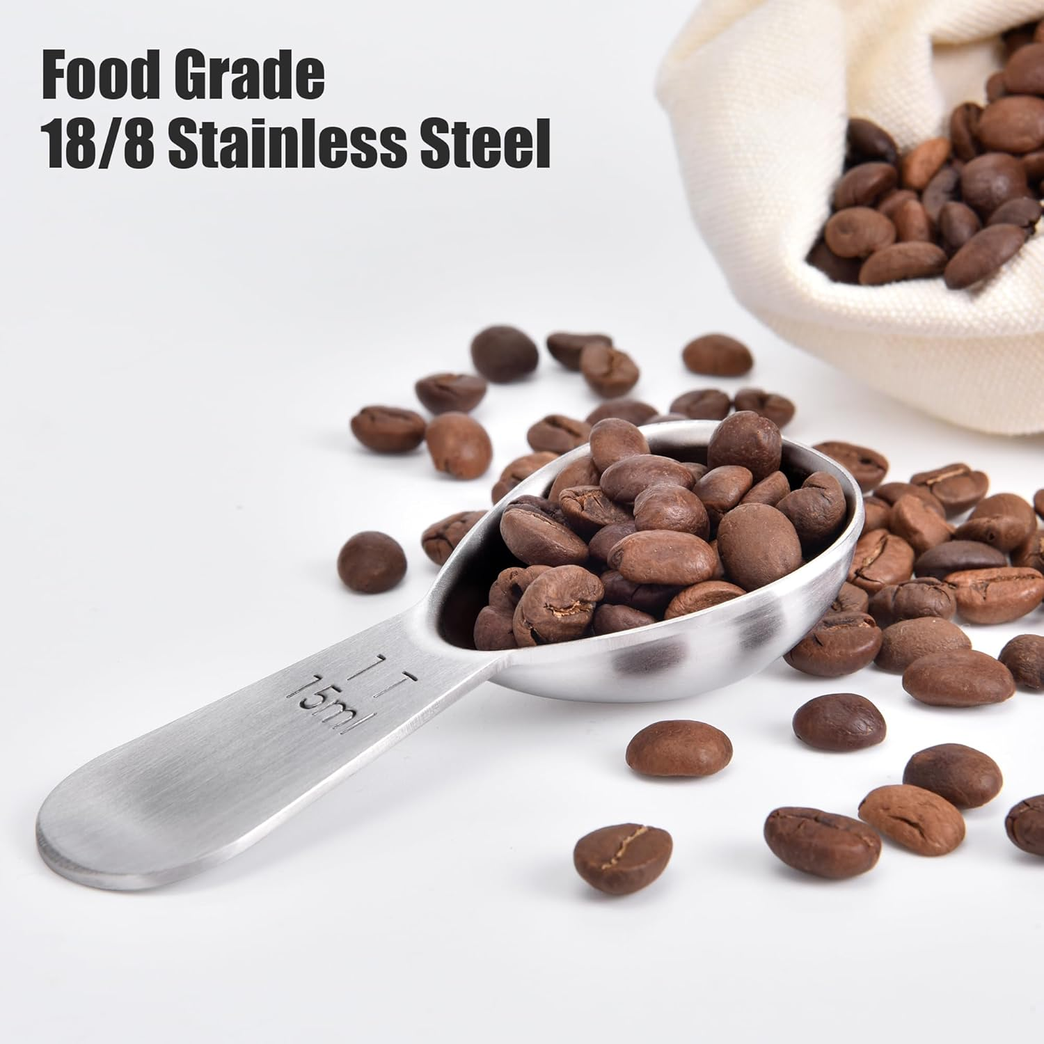 Doosu 1 Tablespoon Coffee Scoop - 18/8 Stainless Steel Heavy Duty Measuring Spoon with Short Handle, Food Grade Metal Tbsp Scoop for Ground Coffee Beans Tea Sugar Powder (15Ml) image number 3