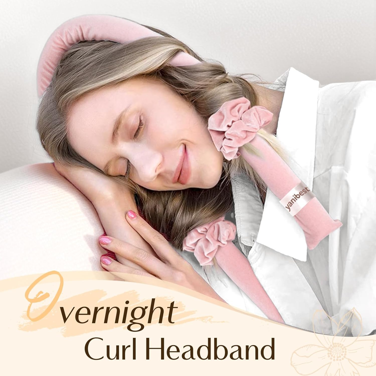 Yanibest Heatless Hair Curler to Sleep In, Overnight Curl Headband for Natural Wavy Curls, No Heat Soft Hair Curler Set with Hair Clip Scrunchies for Styling，No Slip Heatless Curls image number 1