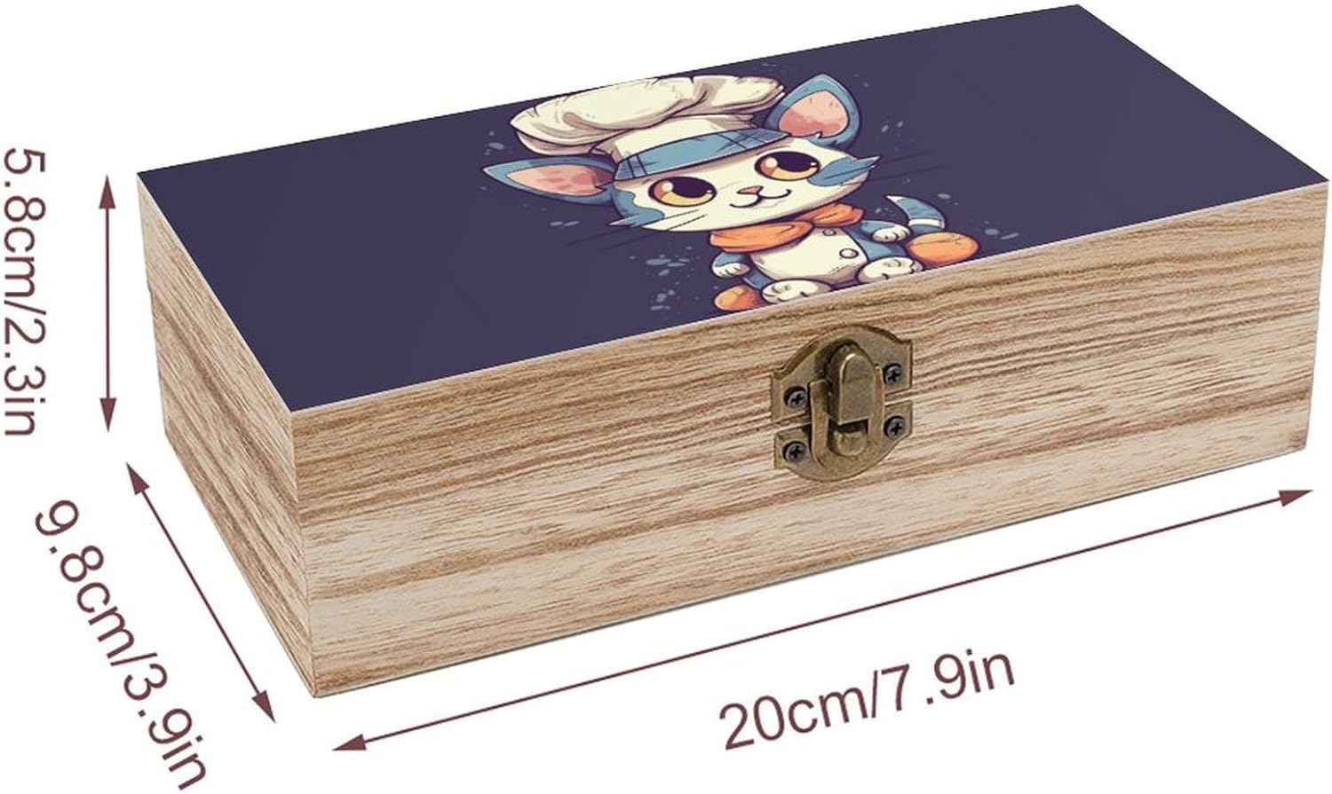 Cat Wearing Chef Hat Wooden Box Wood Wedding Keepsake Boxes with Lids Small Decorative Boxes Lightweight Wooden Memory Storage Box for Crafts Keepsakes Jewelry Photo Letter Storage image number 2