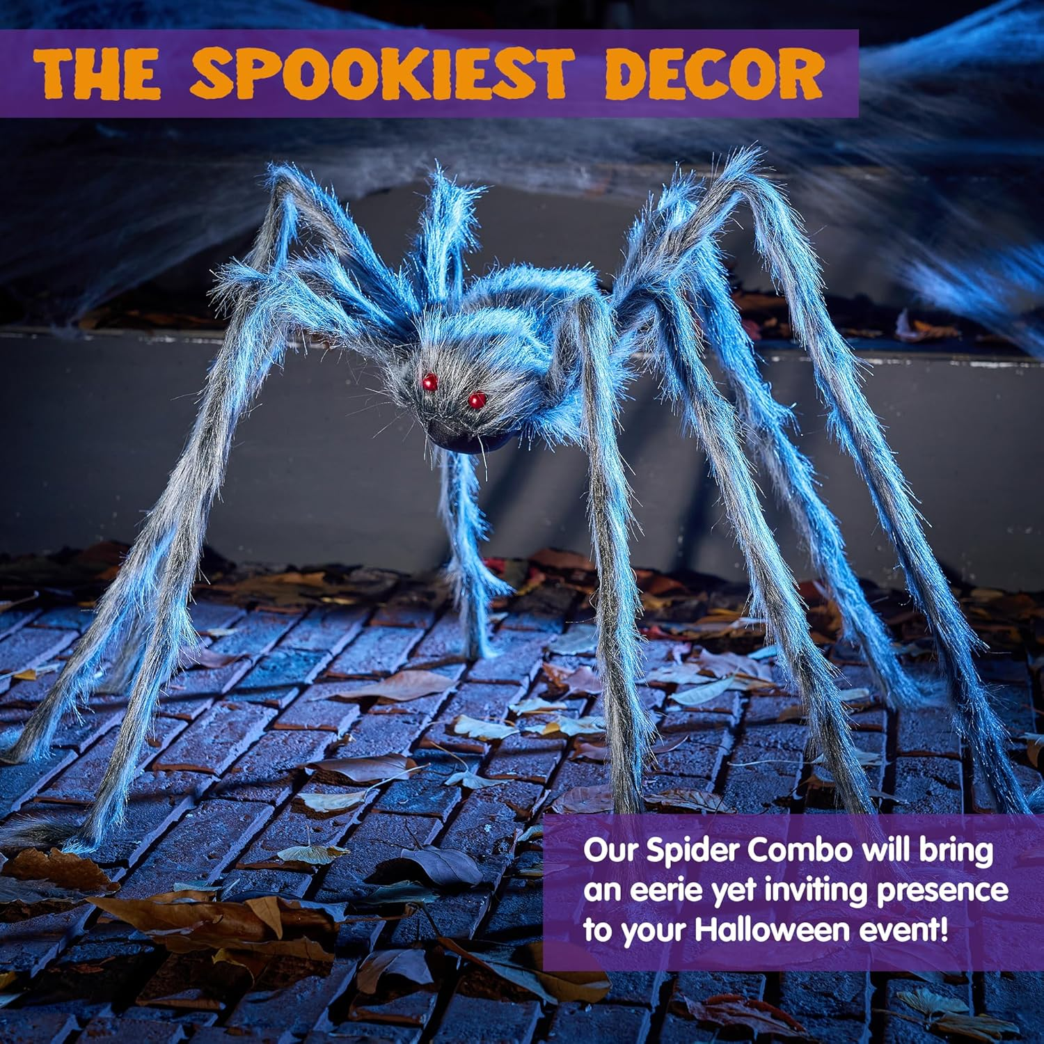 JOYIN Halloween Outdoor Decorations Giant Spider, Scary Large Spider Props for Yard Lawn Halloween outside Decor and Indoor Party Decor, Gray (Standing Height Is 15 Inches) image number 5