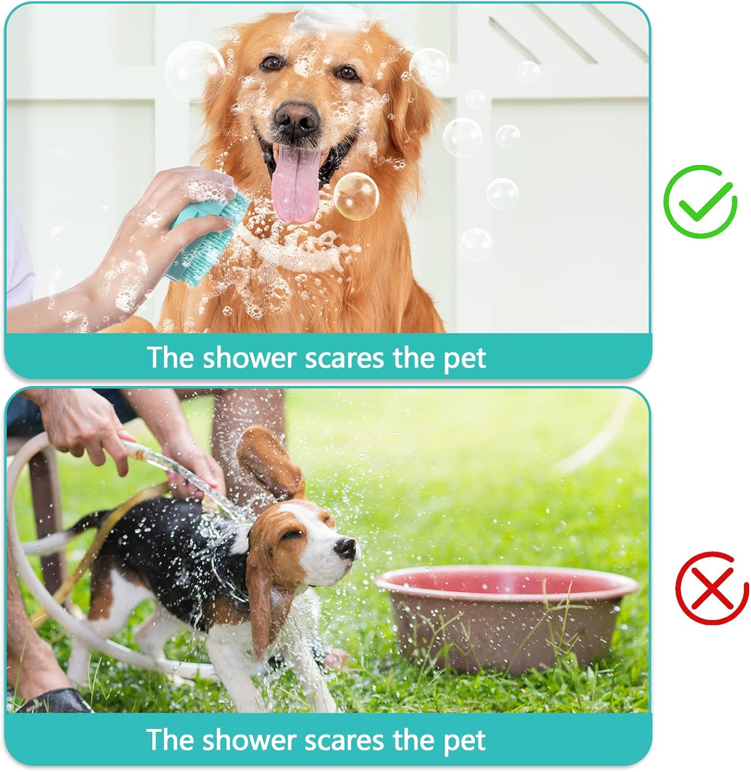 Dog Cat Bath Brush, with Soap and Shampoo Dispenser Dog Grooming Brush Massage Brush Soft Silicone Rubber Bristle for Short Haired Dogs Cats Shower(Blue) image number 2