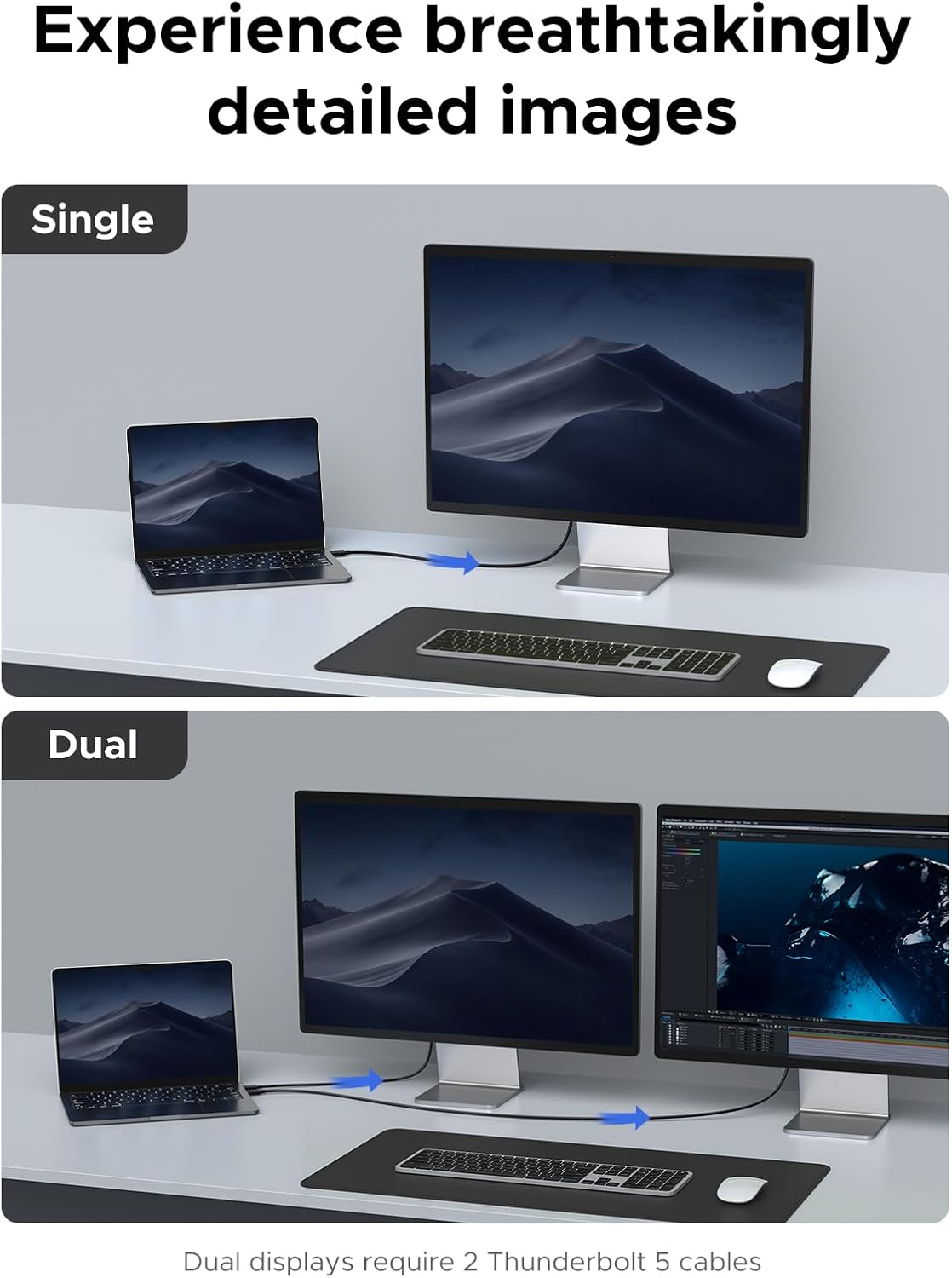 UGREEN 240W 80Gbps Thunderbolt 5 Cable with 120Gbps Bandwidth Boost, Intel Certified USB C Cable, 16K/8K@60Hz Compatible with Thunderbolt 4, USB4, Iphone 17 Pro Max, Macbook Pro, Dell XPS, Hub, 1M image number 5