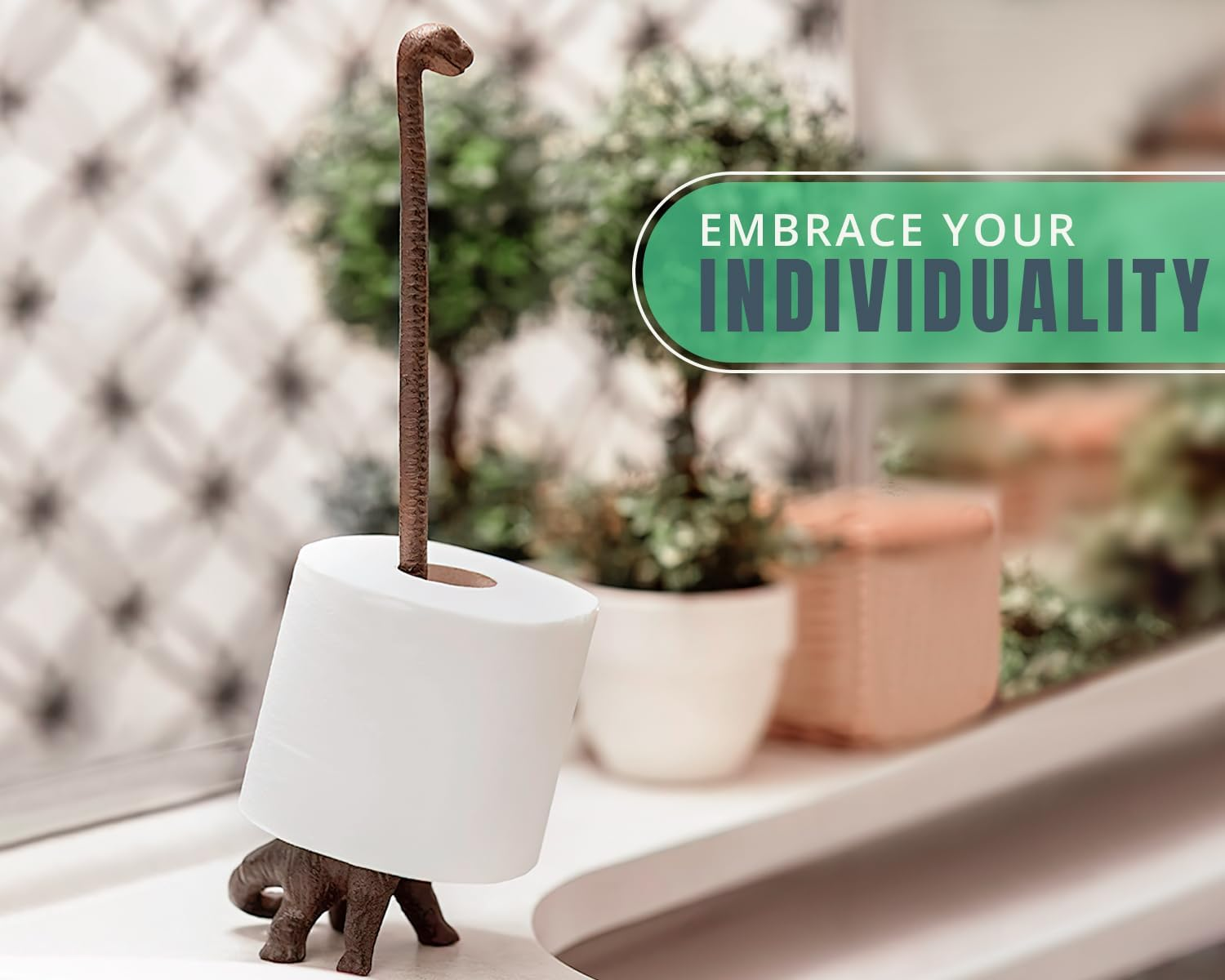 Comfify Paper Towel Holder or Free Standing Toilet Paper Holder- Cast Iron Dinosaur Paper Holder - Bathroom Toilet Paper Holder or Stand up Paper Towel Holder - Rustic Brown W/Vintage Finish By image number 6