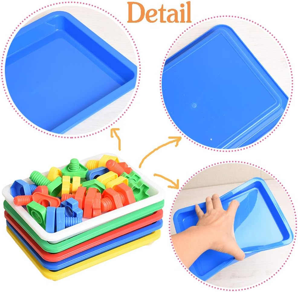 OJYUDD 10 PCS Multicolor Plastic Art Trays, Rectangular Nesting, 5 Colors (Green, Blue, Red, Yellow, White), Polypropylene (PP), Perfect for Art, Crafts, Organizing - White image number 7