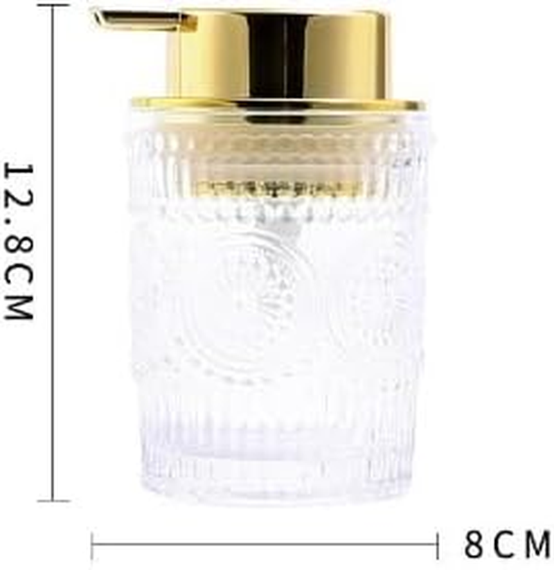 Glass Foam Soap Dispenser, Clear Hand Liquid Bottles with Gold Plastic Pump, Refillable round Foaming Lotion Dispensing for Kitchen Sink & Bathroom Counter image number 4