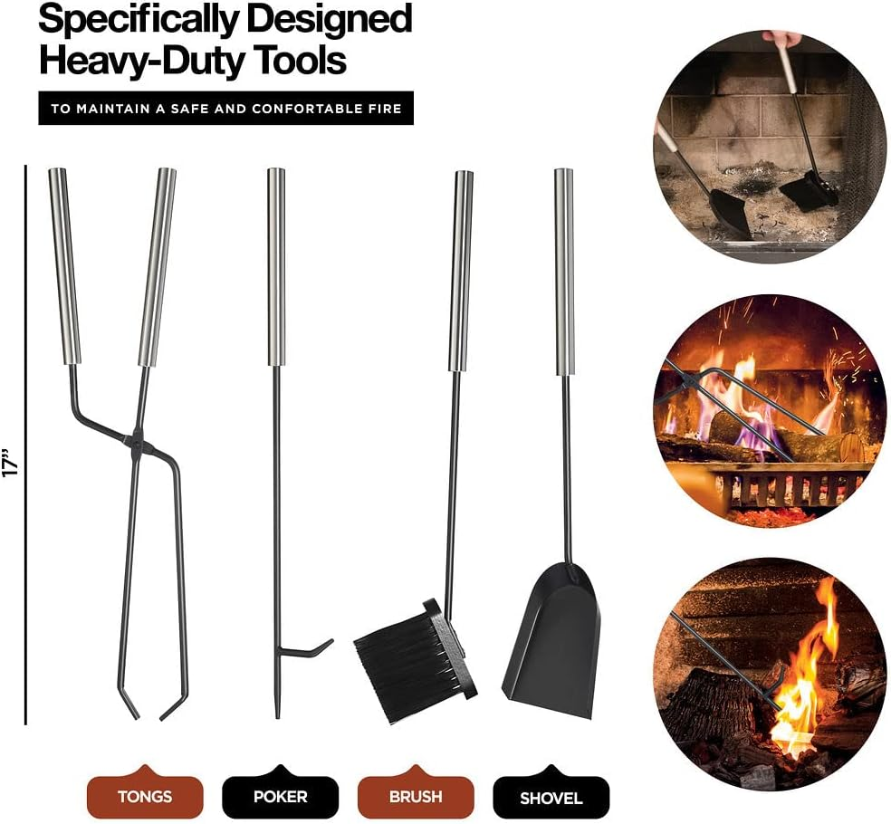 HOME IT Firewood Rack Outdoor Indoor - 2-Tier Firewood Holder with Fireplace Tools Set, Brush, Shovel, Poker, Tongs - Waterproof Steel Pipe Log Holder, Black Stove Wrought Iron - 17X12X29 image number 4