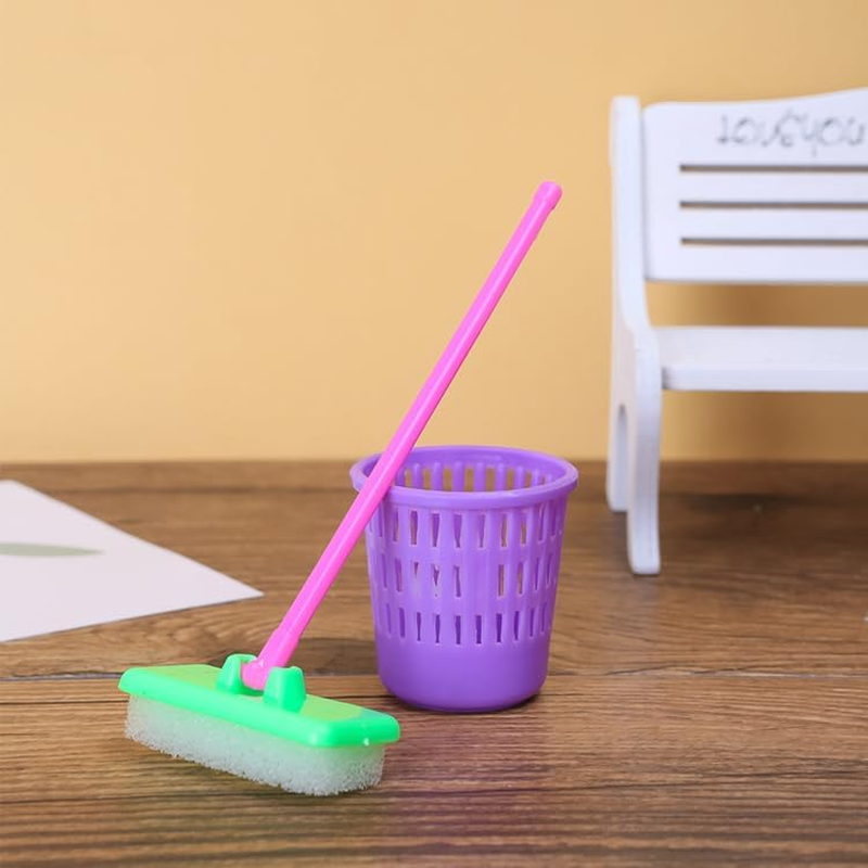 E-TING Cleaning Kit - 9PCS Dollhouse Miniature Playsets, Housework Supplies Tools Furniture Decoration Vacuum, Mop Dust Pan, Brush, Broom, Bucket Accessories for 7-11.5 Inch Dolls