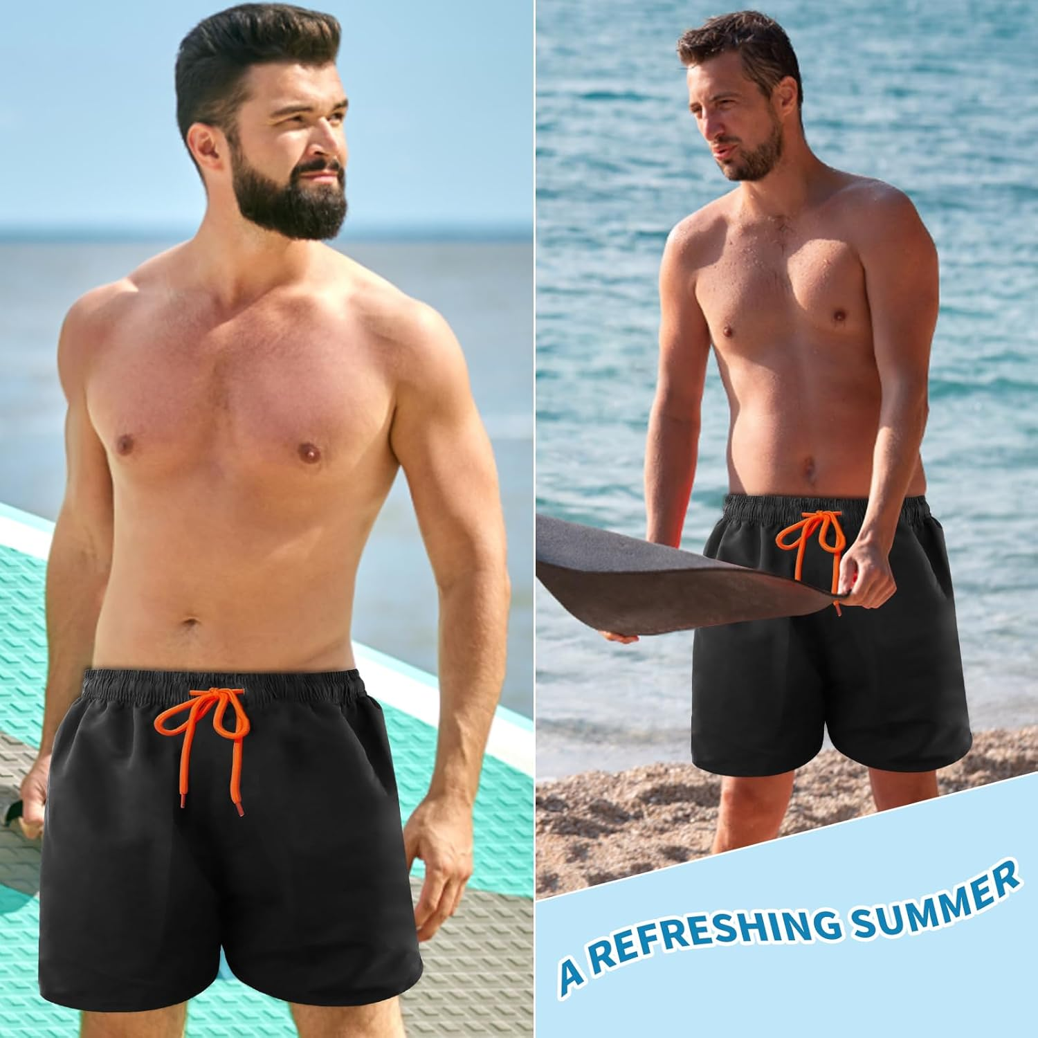 Eclove Men'S Swim Shorts, Men'S Swimming Trunks, Swimwear, Sports Shorts, Short Beach Shorts, Drawstring Training Shorts, Quick-Drying image number 6