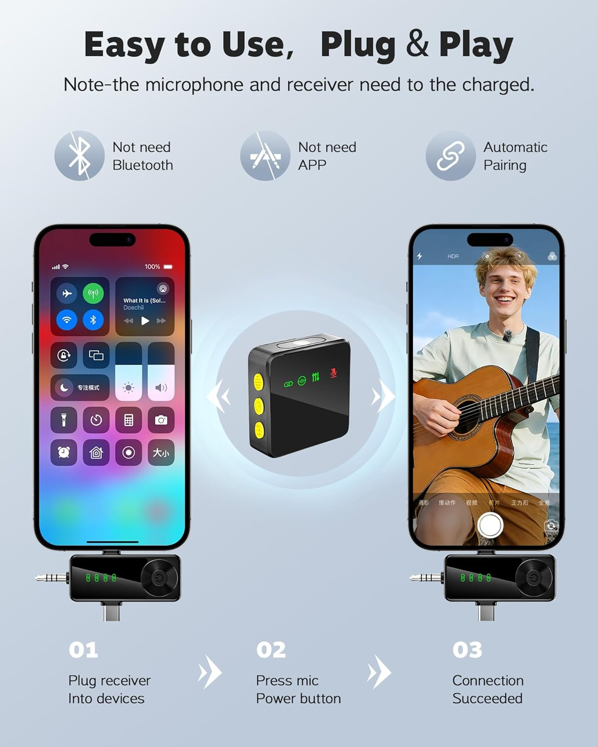 Ominoral 3-In-1 Wireless Lavalier Microphone for Iphone, Android, Cameras - Mini Microphone with Noise Reduction,14-Hour Battery Life, 2 Mic for Video Recording, Tiktok and Youtube, Vlogging image number 1