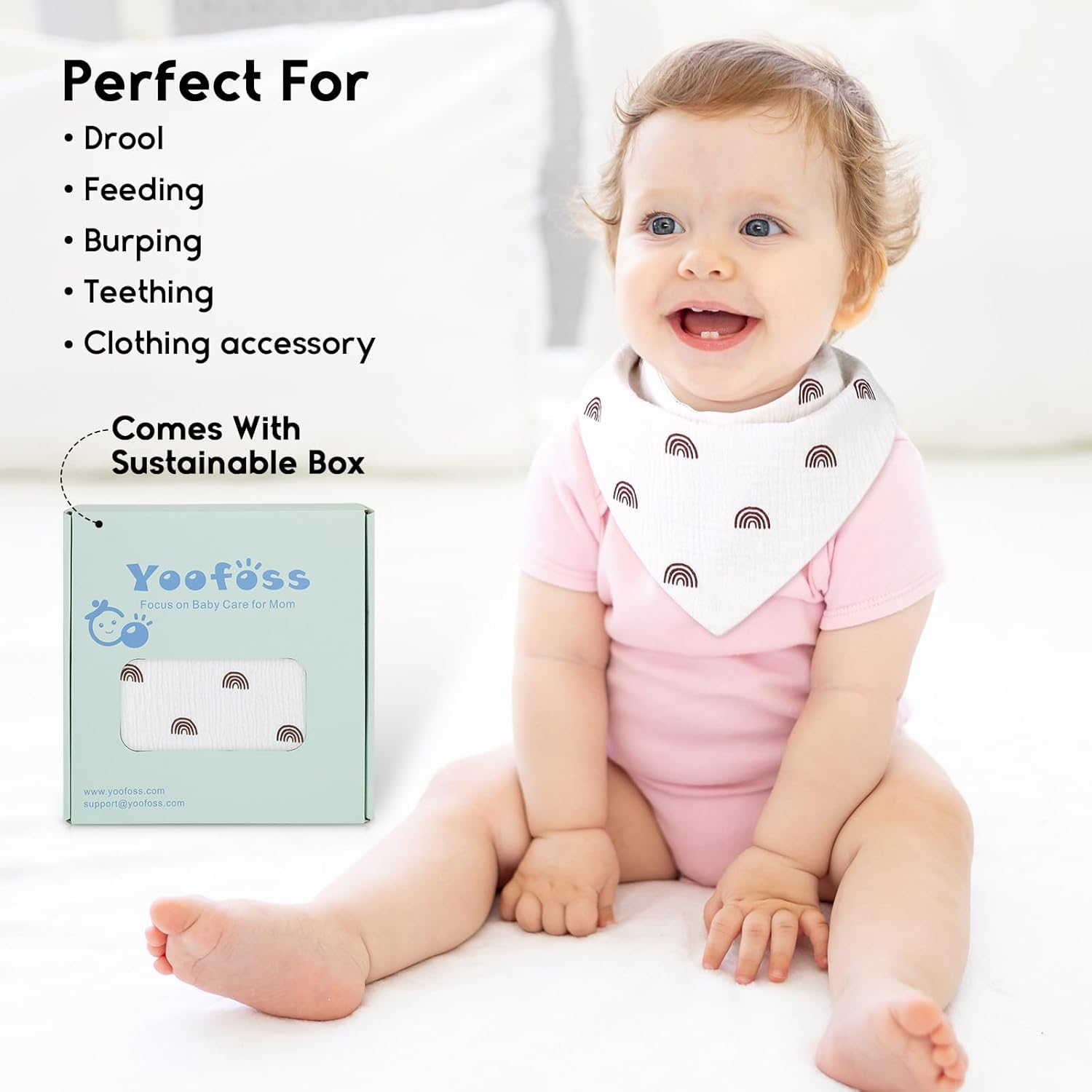 Yoofoss Baby Muslin Bibs 10 Pack Bandana Drool Bibs for Boys Girls Neutral, 100% Cotton Soft Absorbent Baby Bibs for Teething Drooling, Flower image number 4