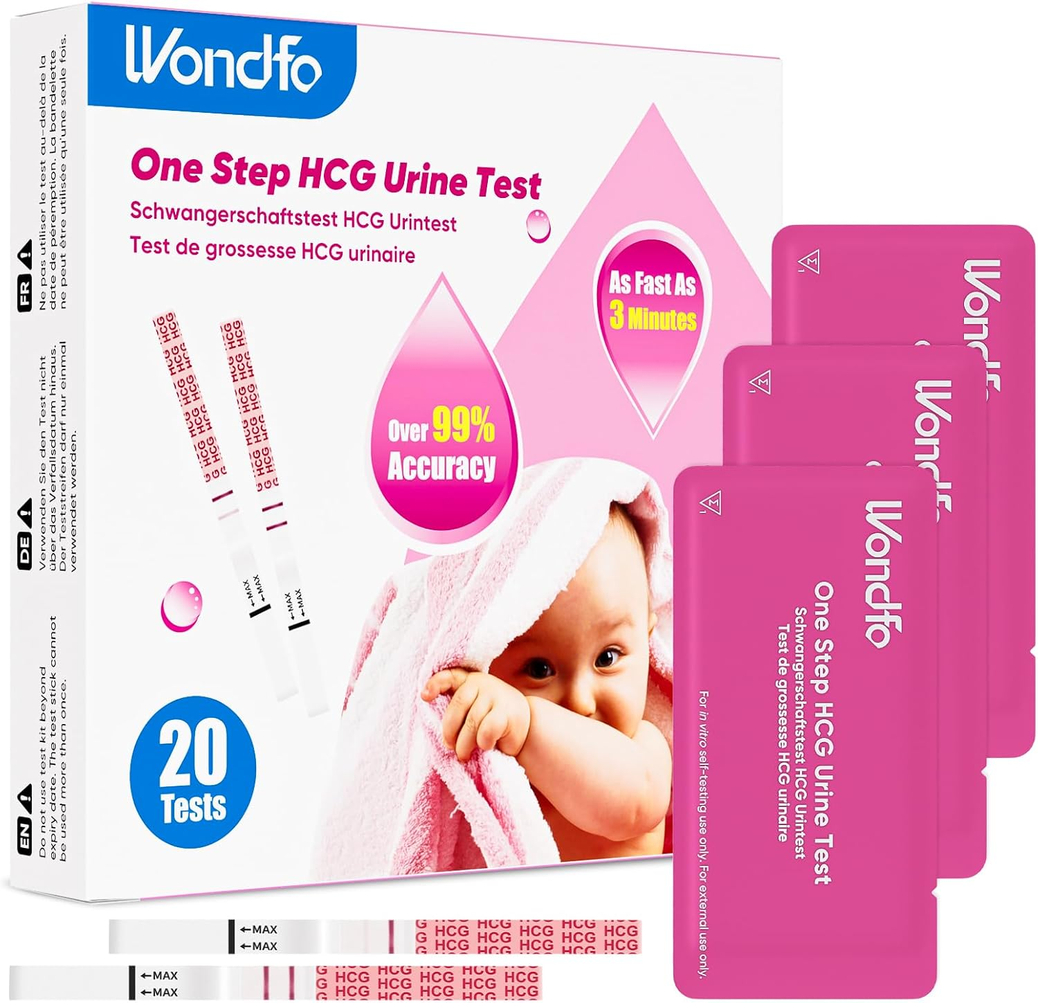 Wondfo Pregnancy Test Strips, Early Detection 10Miu Sensitive, 20 Pack