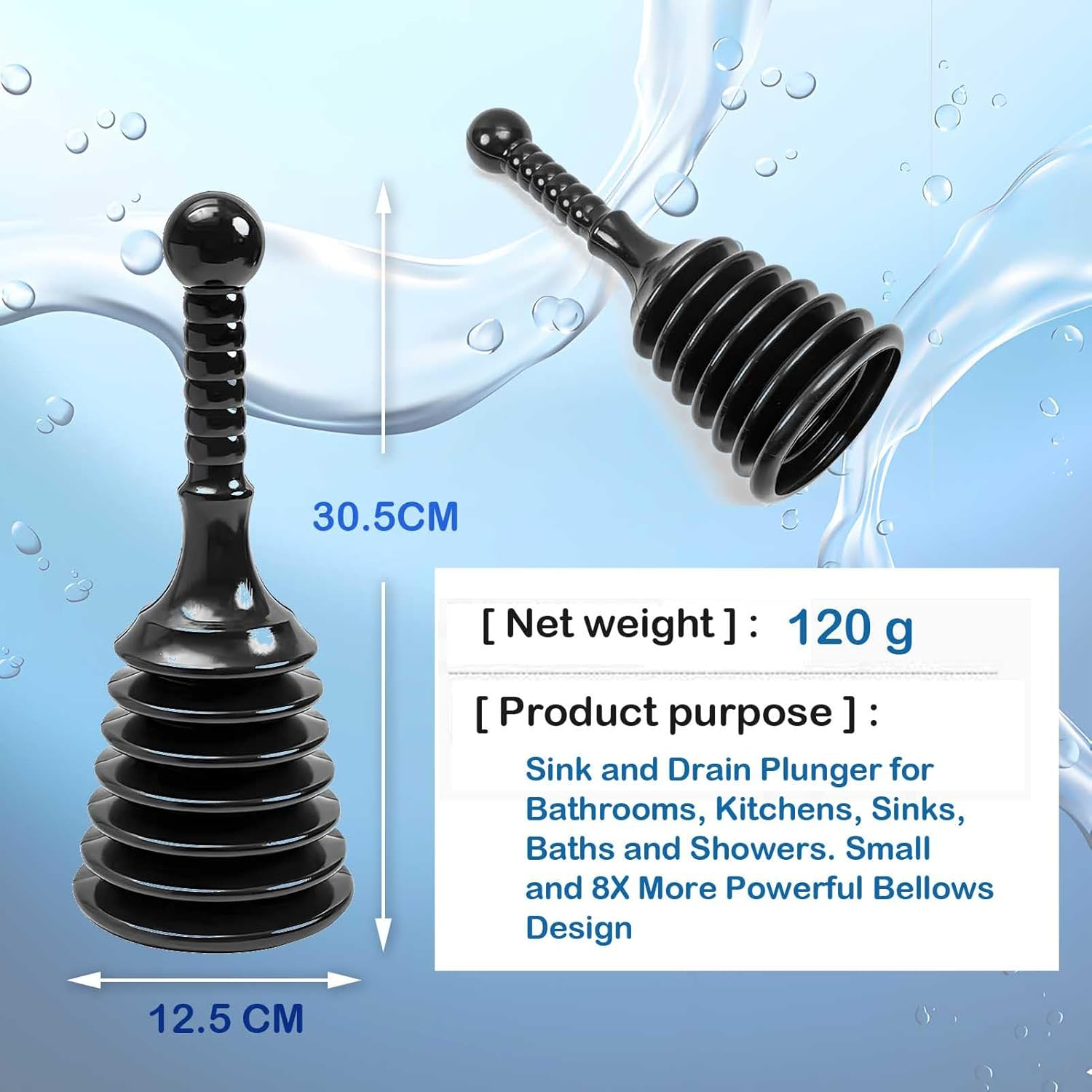 Sink and Drain Plunger for Bathrooms, Kitchens, Sinks, Baths and Showers. Small and 8X More Powerful Bellows Design image number 1