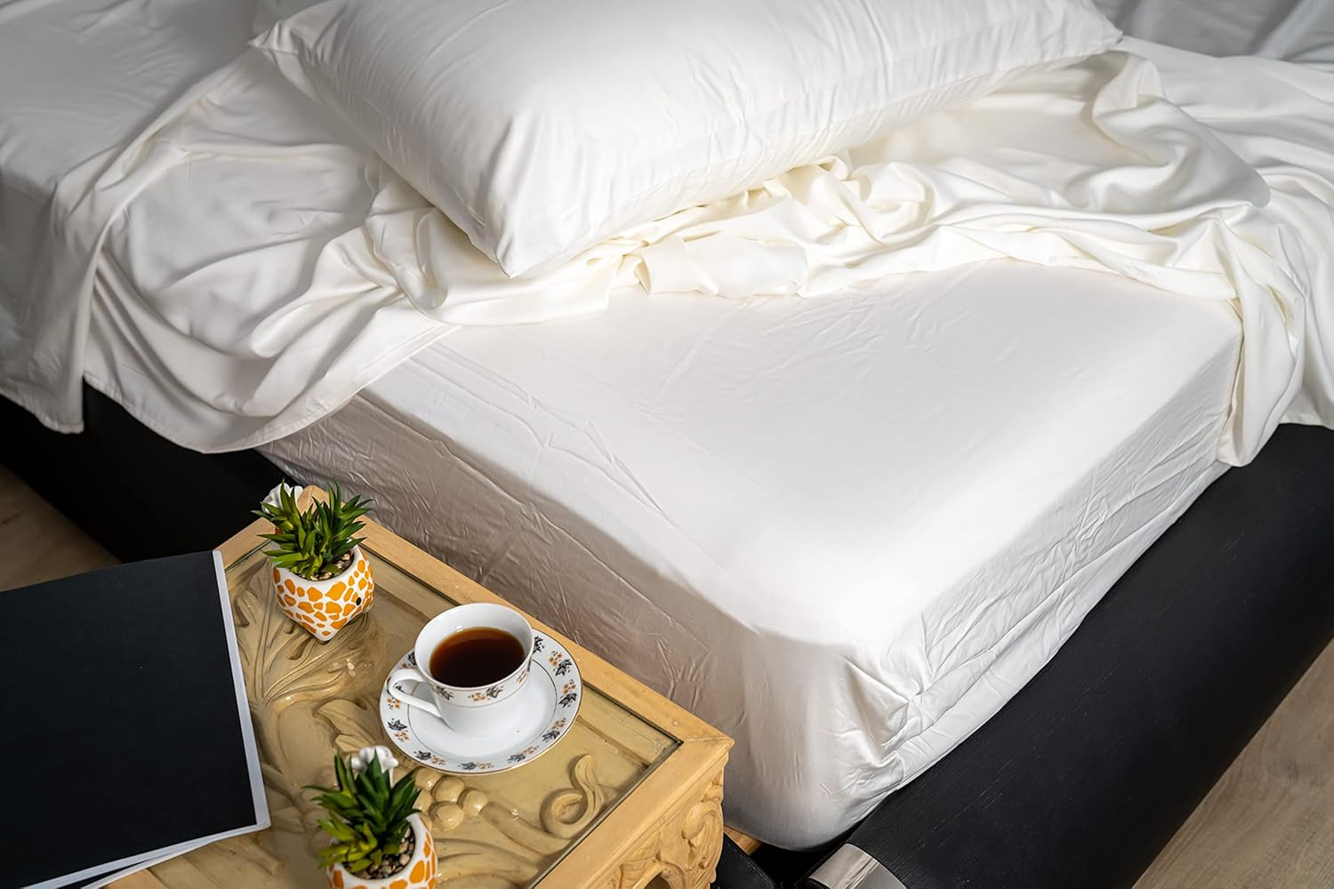 100% Lyocell Bedsheets Luxurious Feel King Size White Flat Bedsheet Solid Colour Bedding & Linen Tencel Flat Sheet image number 5