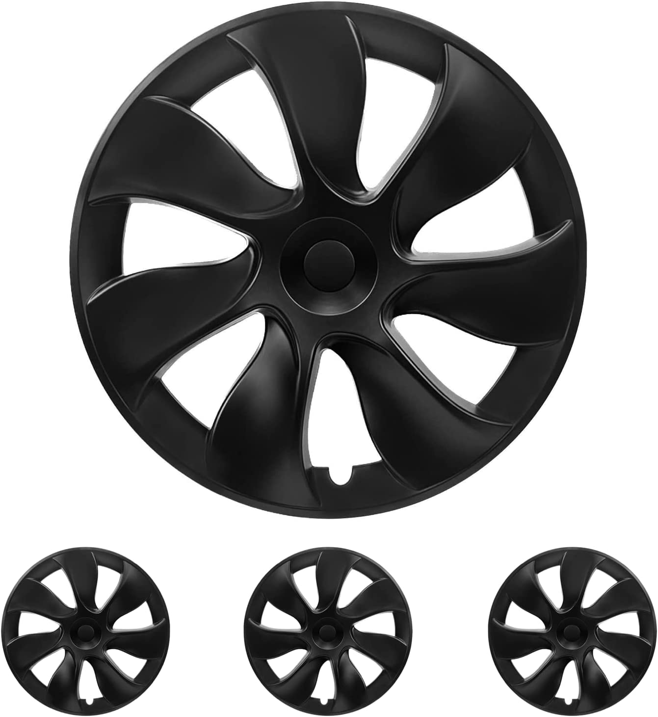 KAVANIC Fits for Tesla Model Y Wheel Cover Hubcap 19 Inch Matte Black Support Logo Symmetry Design (4 PCS) Uberturbine Style 2020-2024 Model Y Gemini Wheel Cover Replacement White KA4-MY-UT