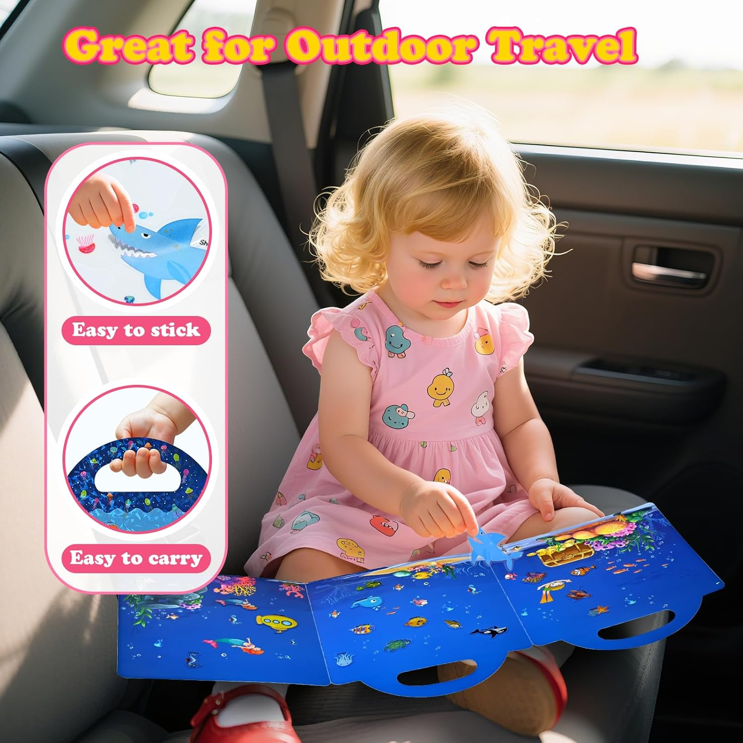 Eoocoo 3 Pack Reusable Sticker Books for Kids 3-5, Travel Airplane Activity Stickers for Boys Girls, Education Learning Toys for Toddler Party Birthday Gifts-Space, Dinosaurs and Vehicles image number 2