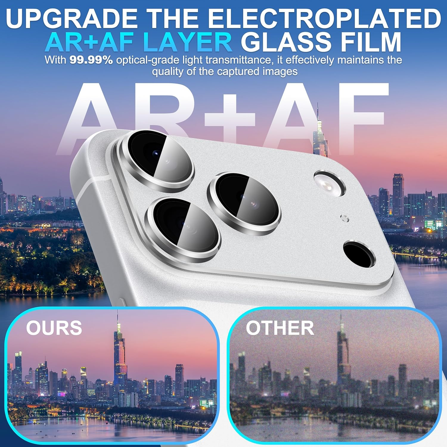 Suoman for Iphone 17 Pro Max Camera Lens Protector,[Strong Adsorption] Full Coverage Premium Tempered Glass Metal Frosted Rear Camera Cover for Iphone 17 Pro Max- Silver image number 5