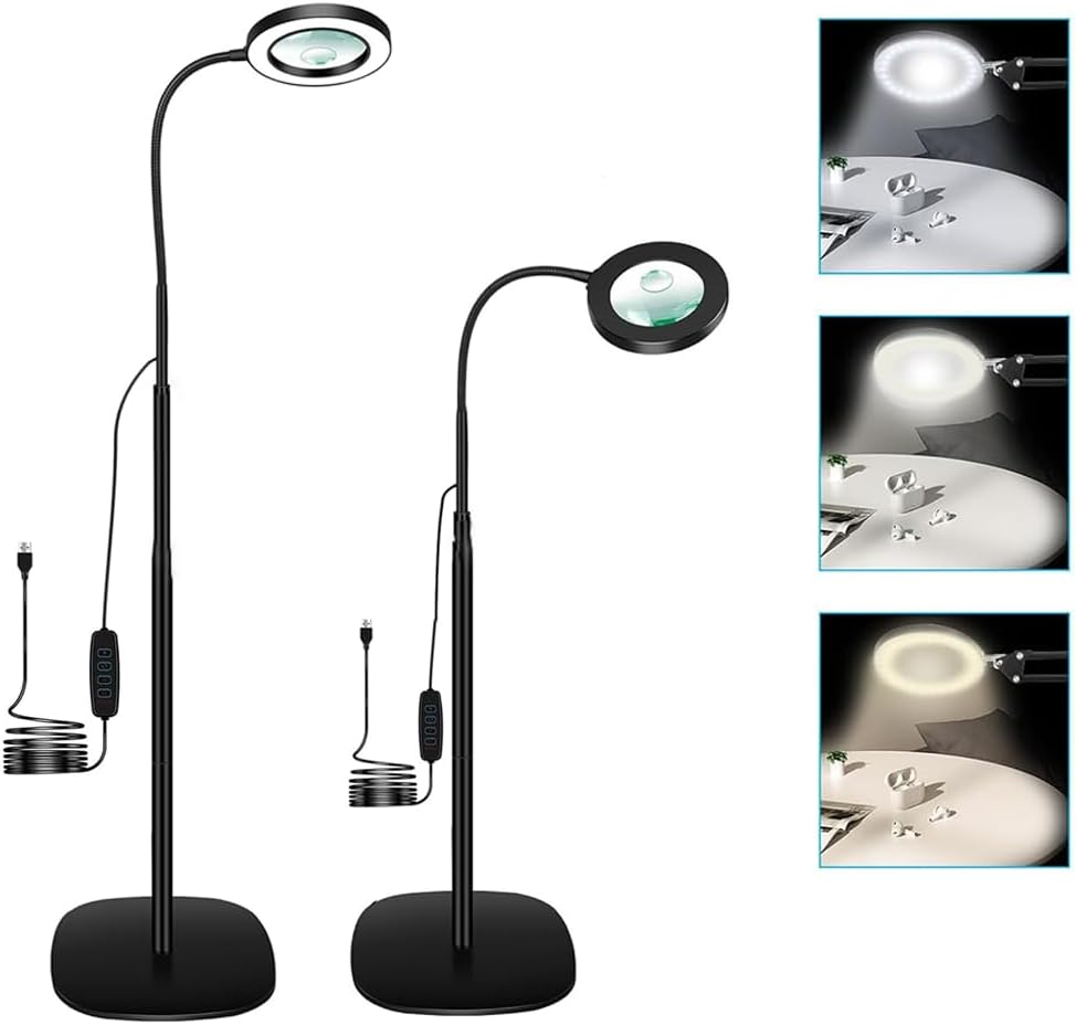 10X Magnifying Glass with 72 LED Lights, Adjustable Color Temperature & Dimmable Lighted Magnifier, Flexible Gooseneck Floor Lamp for Reading, Crafts, Close Work. image number 5