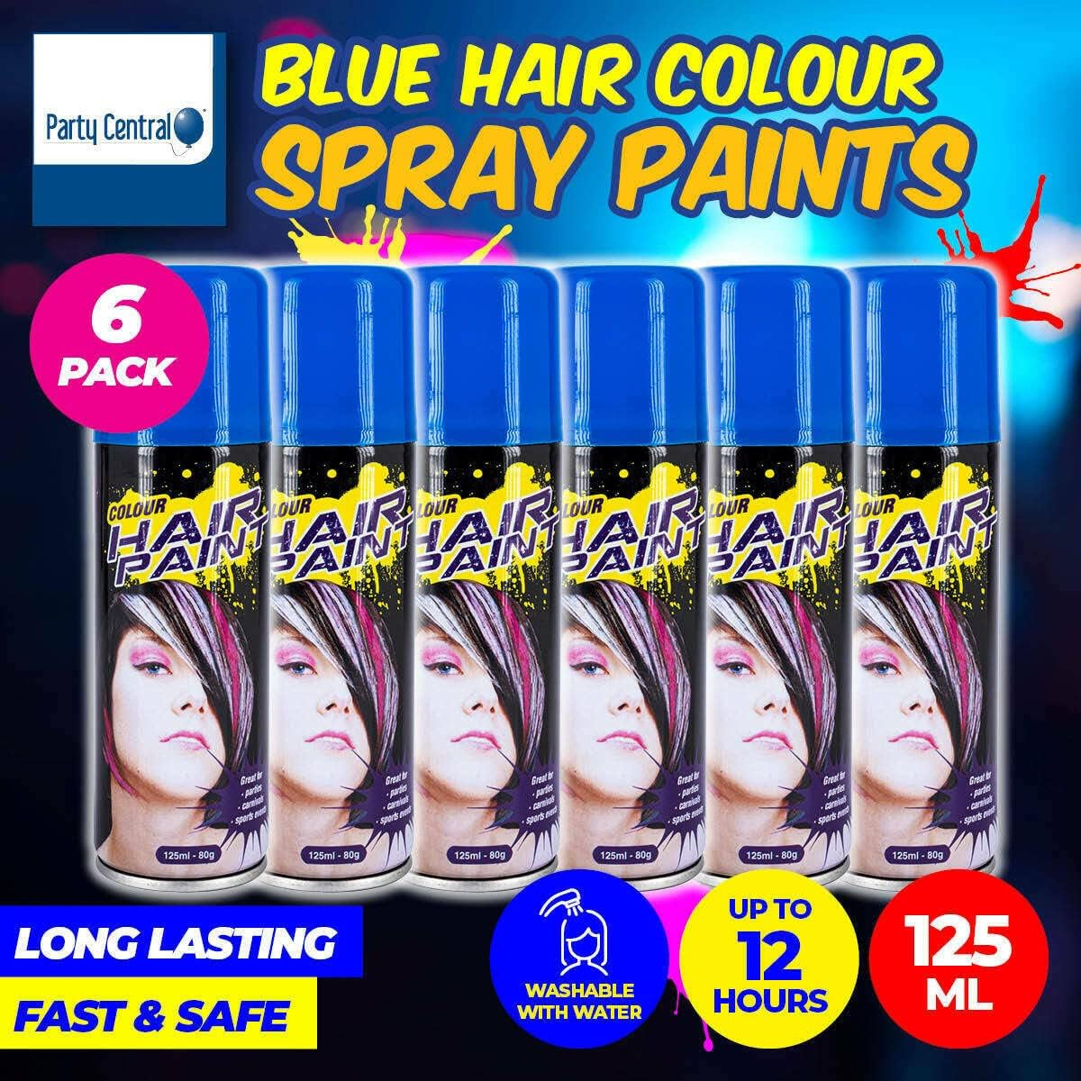 Party Central Non-Sticky Fluro Colour Hair Spray 125 Ml, Blue image number 5