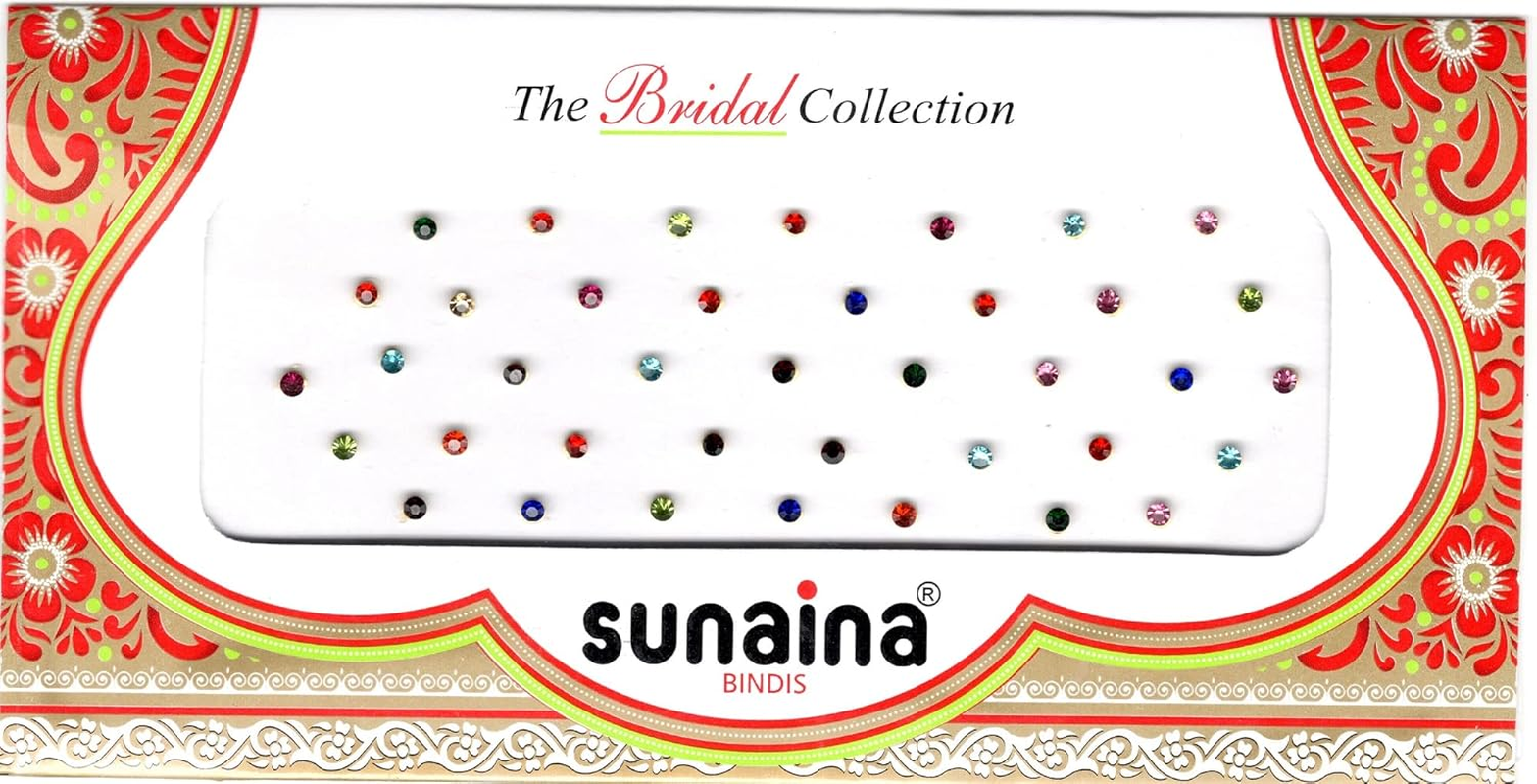 Sunaina Small round Multicolor||Golden|| Silver Shiny Stone Matching Tikka Bindi for Women & Girls (Pack of 3)
