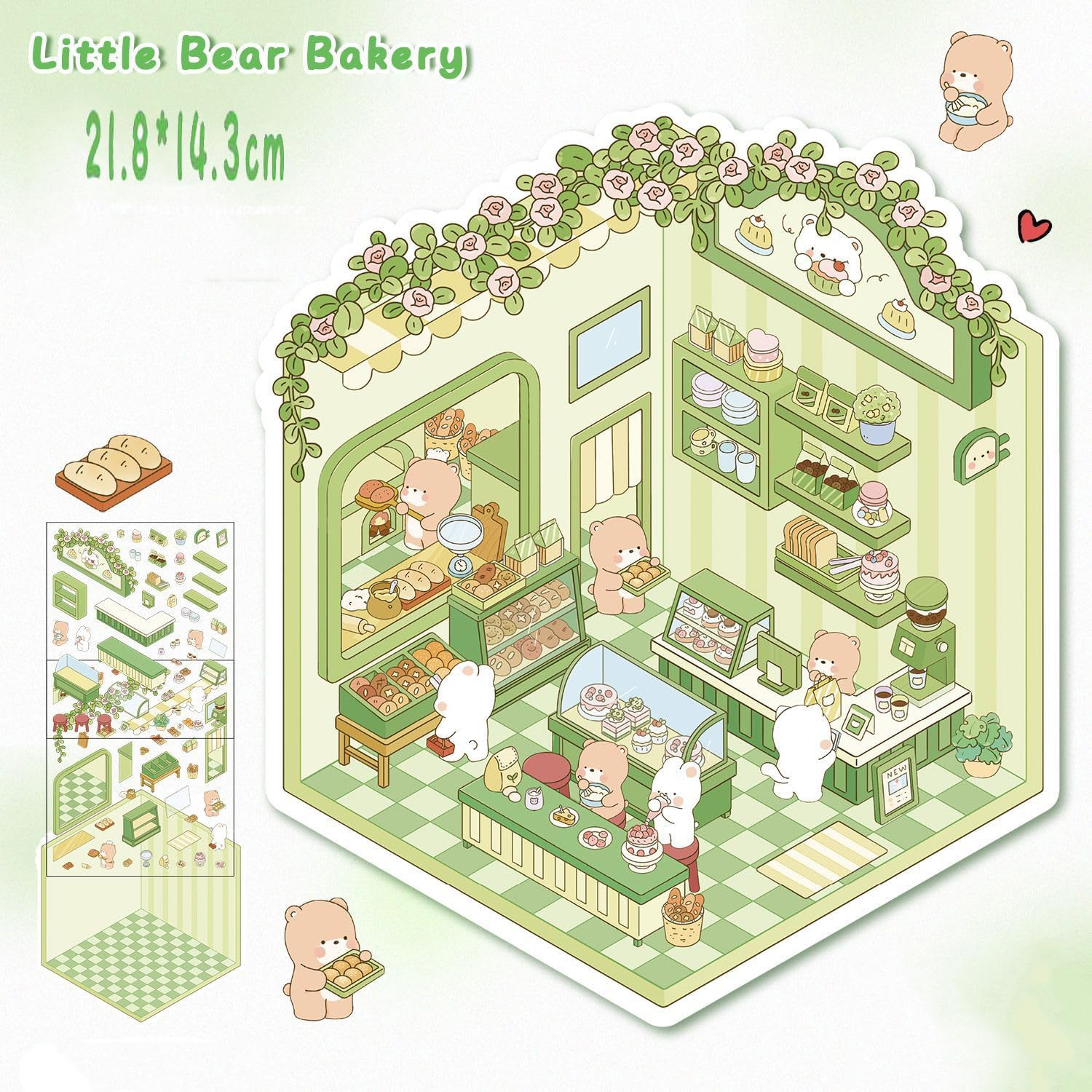 YJSPARKK DIY 3D House Stickers,6 Sets of Cute Fun Cartoon Animal Home Stickers Make Your Own Mini Shop Scenes,For Kids Girls Adults Relief Stress Pass the Time image number 3