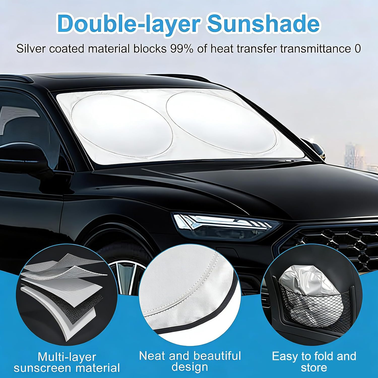 Rhoyee Foldable Car Sun Shade | Universal Windshield Sunshade & UV Protection Visor | Heat Shield for Car Dashboard and Interior image number 6