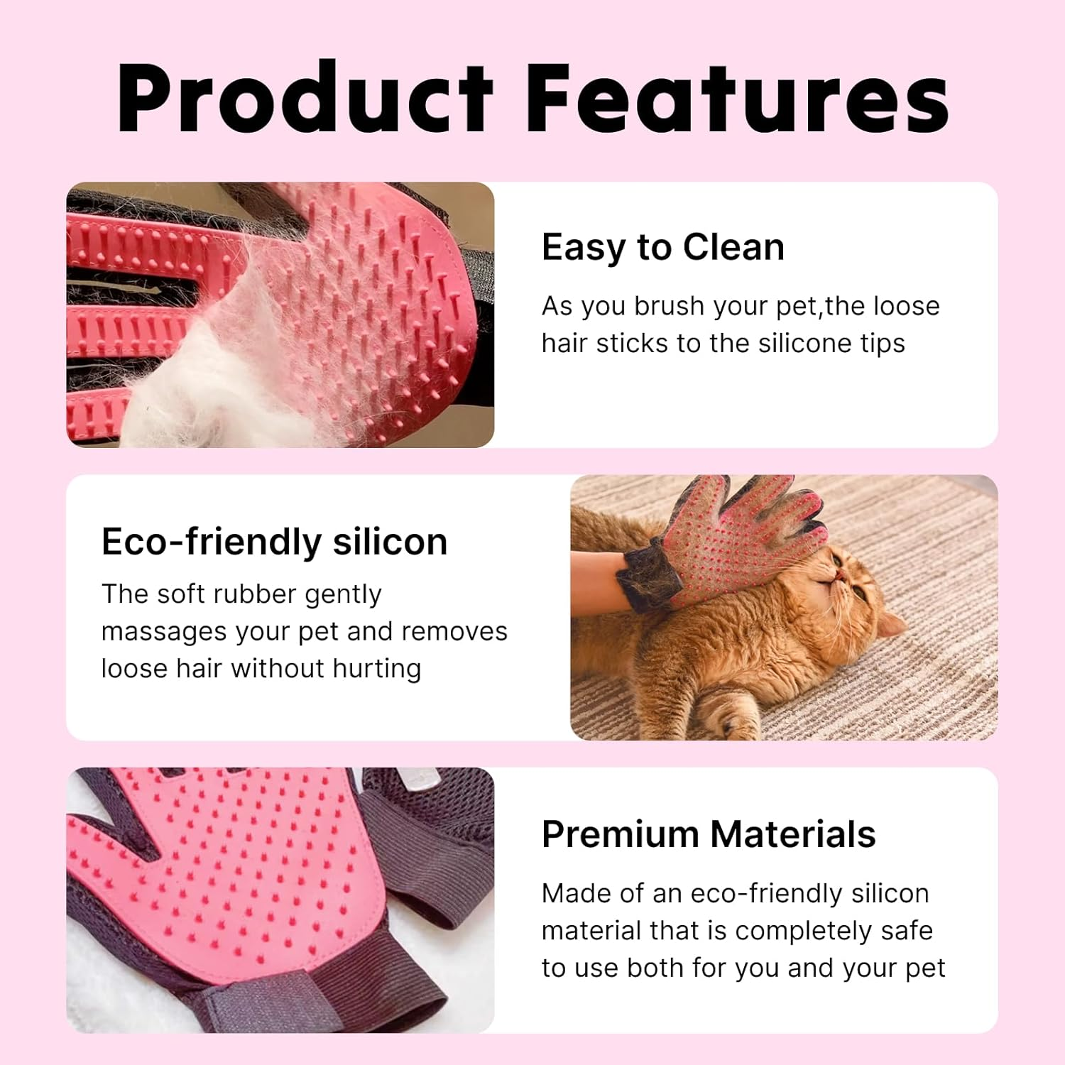 Pet Grooming Glove for Dogs, Cats, and Other Pets, Gentle Deshedding Brush Mitt with Enhanced Five Finger Design, Effective Hair Remover and Massage Tool for Long and Short Fur image number 5