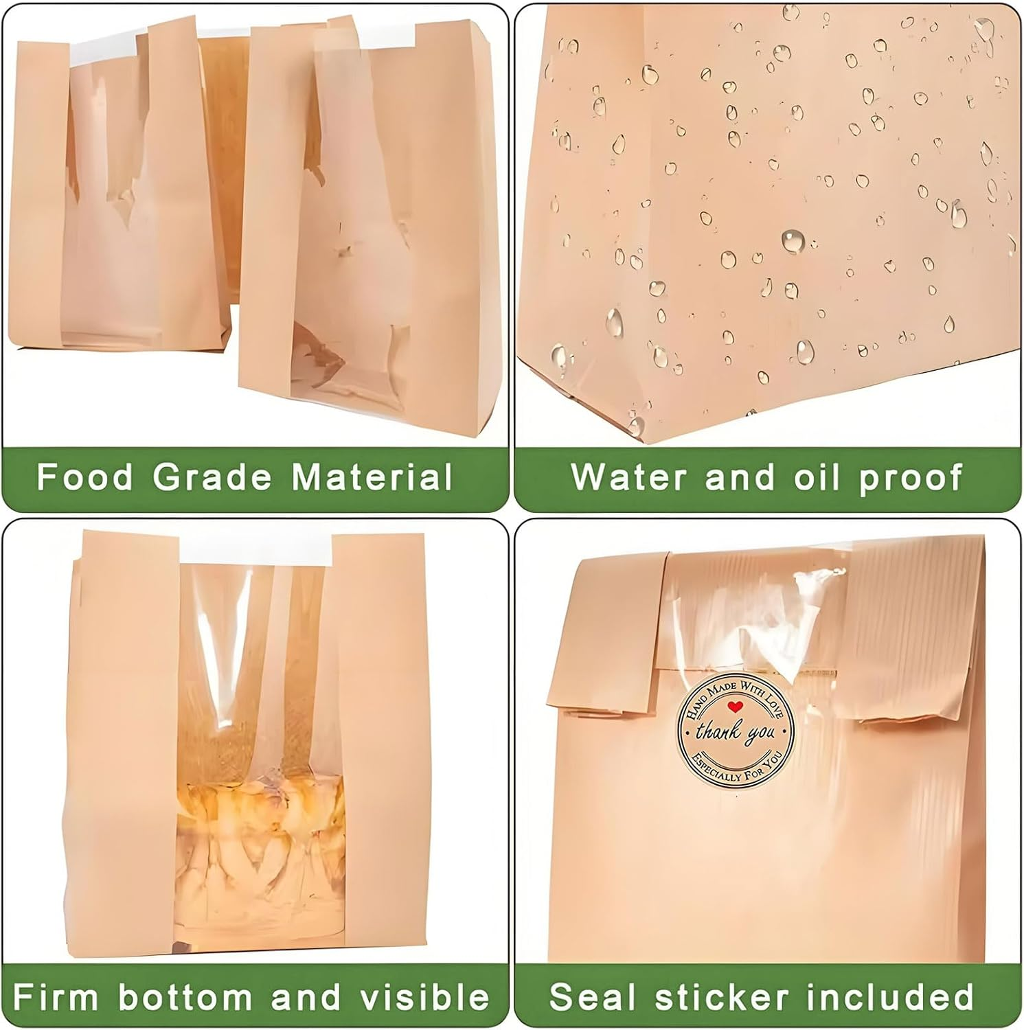 MYTOAU 50Pcs 13.7 X 8.3 X 3.5 Inch Large Paper Bread Bags for Homemade Bread,Sourdough Bag with Clear Window,Brown Kraft Bakery Bags,Kraft Toast Bags with Seal Stickers for Bakery,Treat Packaging