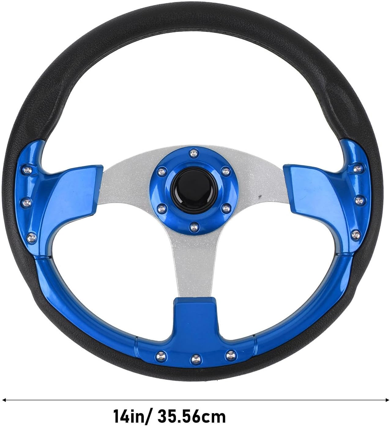 Jiawu 14In Universal Racing Steering Wheel with Horn Button, Blue, Aluminum + PU Leather, 6 Bolts, Passenger Car Compatible - Blue image number 2