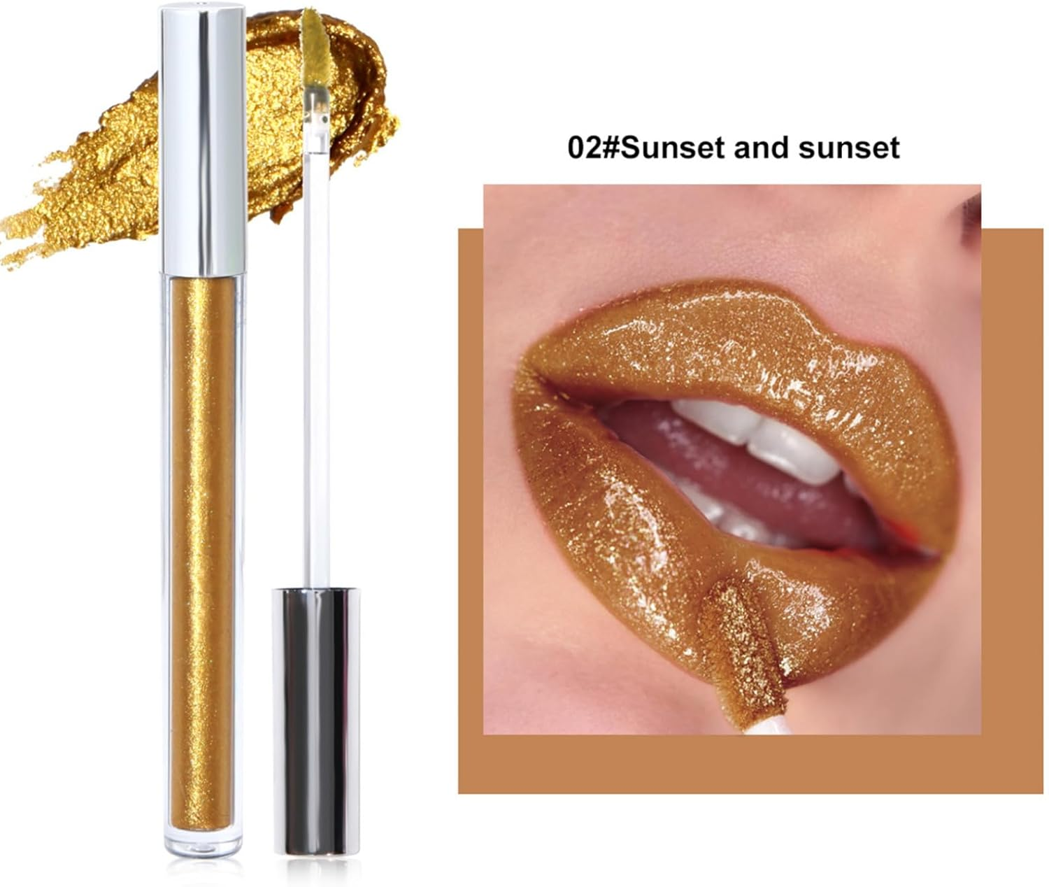 Yeahdor Metallic Glitter Liquid Lipstick Smudge Proof Waterproof Lip Gloss Long Lasting Vibrant Color Non Stick Cup Lightweight Feel Gold One Size - Dark Purple image number 4