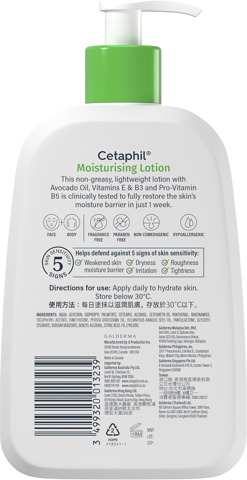 CETAPHIL Moisturising Lotion for Dry to Normal Skin 473Ml, 48 Hour Hydration, Fast Absorbing, for Sensitive Skin, with Glycerin & Panthenol, Hypoallergenic, Dermatologist Tested image number 2