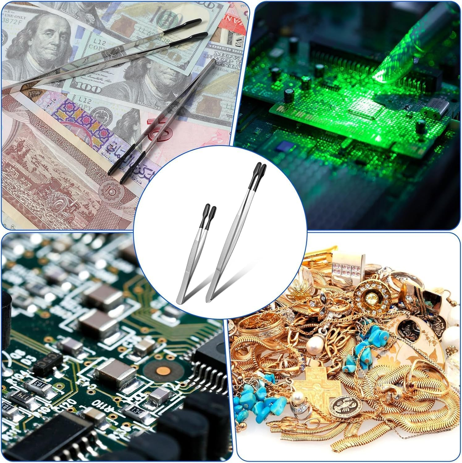 2 Pcs Rubber Tipped Tweezers Forceps Silicone Coated Soft Tweezers Contact for Soft Contacts Flat Tip Hobby Craft Tools Jewelry Coin Stamp Tongs for Stamps Coins Crafts Beads image number 3