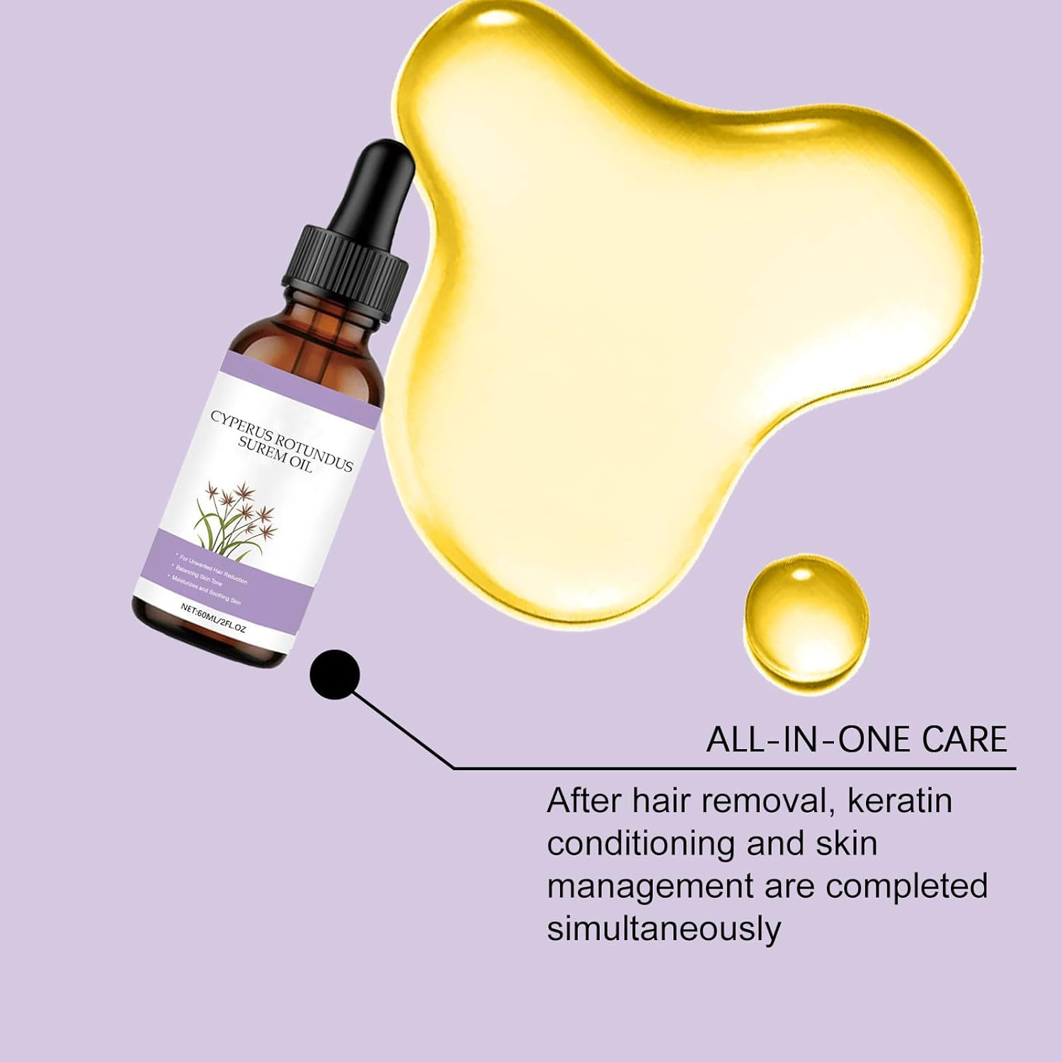 Cyperus Rotundus Oil, Moisturizing & Soothing, for Hair Removal, Reduces Hair Growth, Gentle & Non-Irritating, Repairs Skin, Natural Body and Facial Hair Removal Oils, for All Skin Types (1Pcs) image number 3