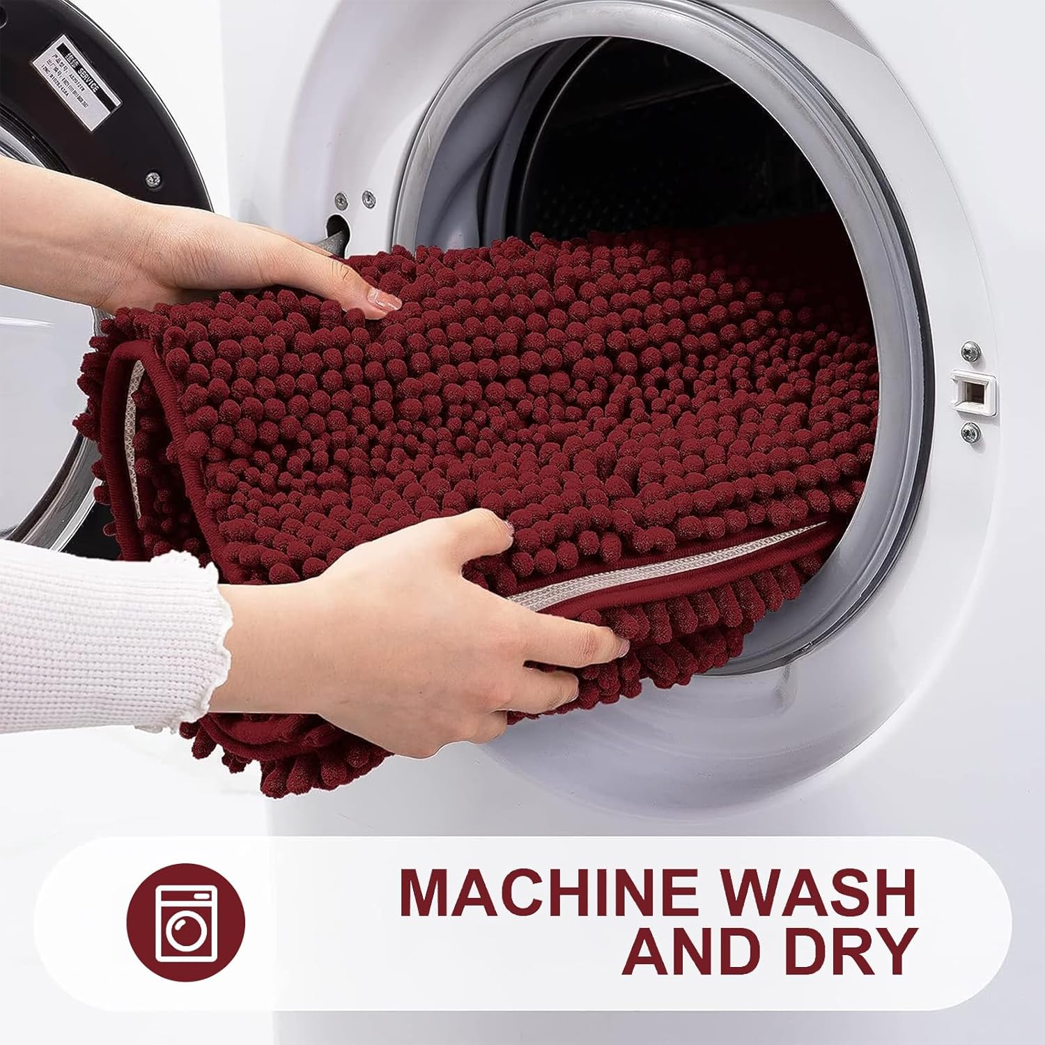 Grandaily Chenille Striped Bathroom Rug Mat, Extra Thick and Absorbent Bath Rugs, Non-Slip Soft Plush Shaggy Bath Carpet, Machine Wash Dry, Bath Mats for Tub, Shower and Bath Room, 16X24, Burgundy image number 6