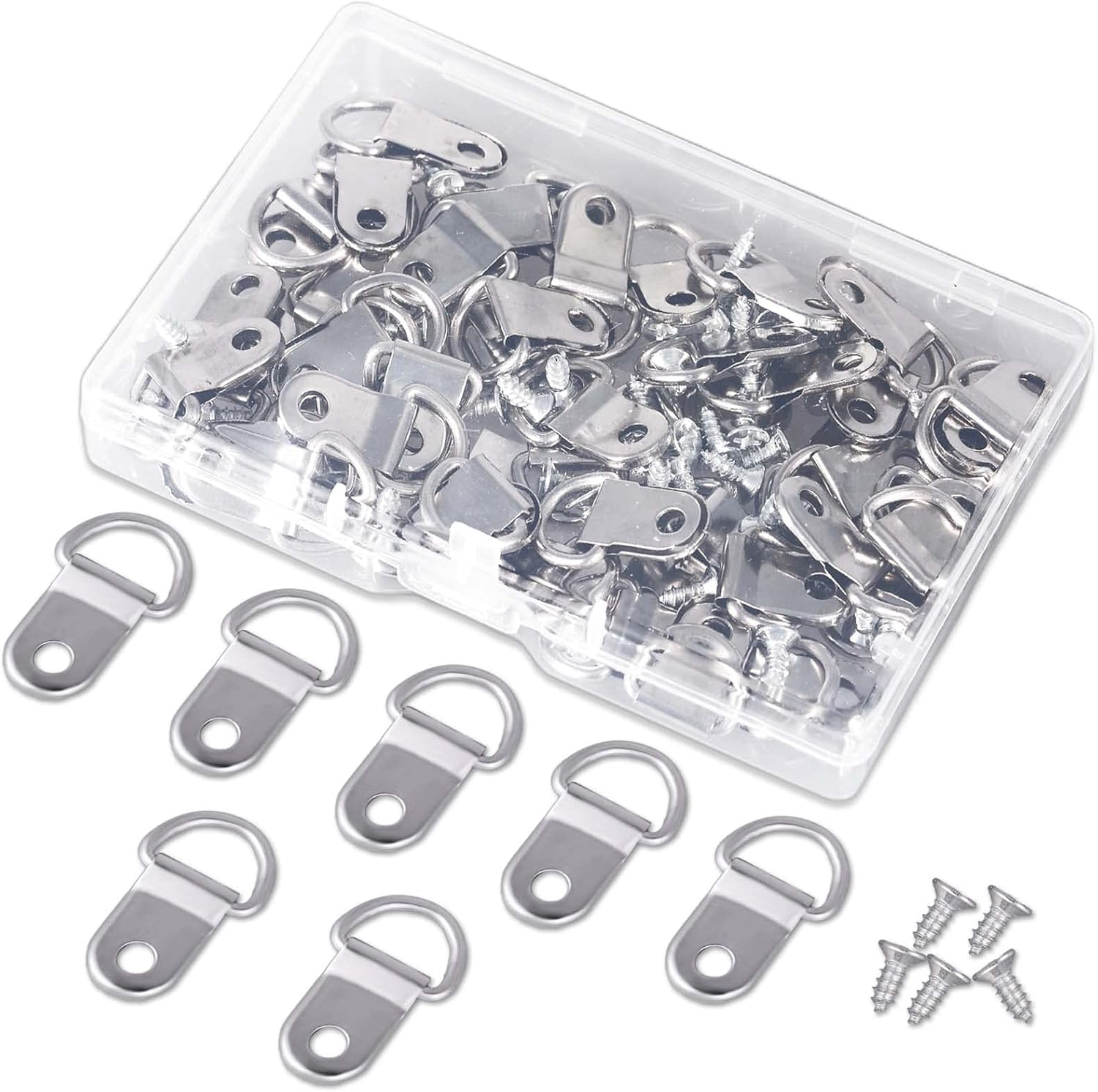 50Pcs D Ring Hangers, Heavy Duty D-Ring Picture Hangers Kit with 50Pcs Screws Nickel Plated Picture Frame Wire Kit for Wall Decor Mirror Art Gallery image number 3
