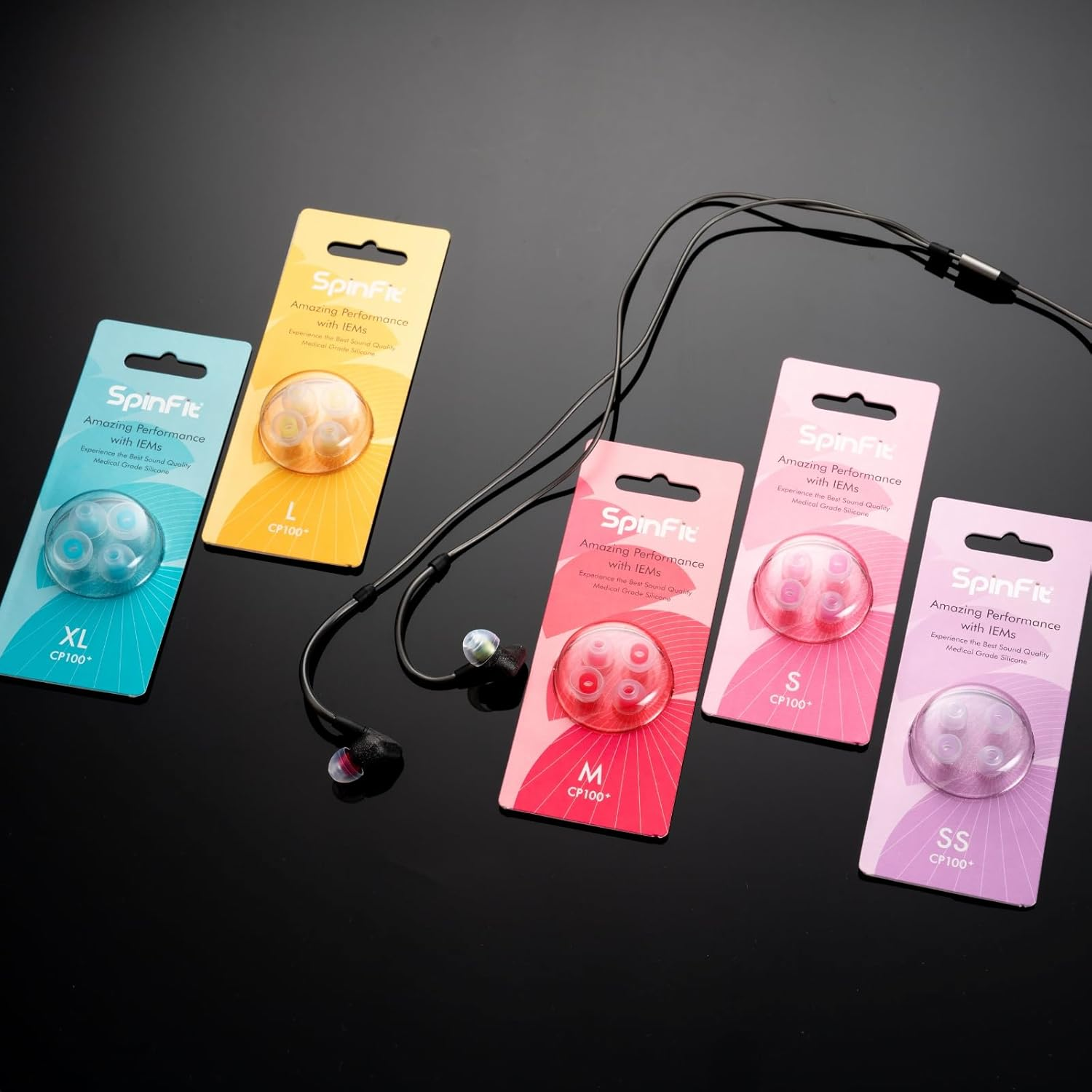 Spinfit CP100 plus for IEM - XL - Medical Grade Silicone Patented Eartips, Secure Fit and Supreme Comfort, Reduce Allergic Reaction, One Set Fits Normal and Thin Nozzles(2 Pairs)(With Inserts) image number 1