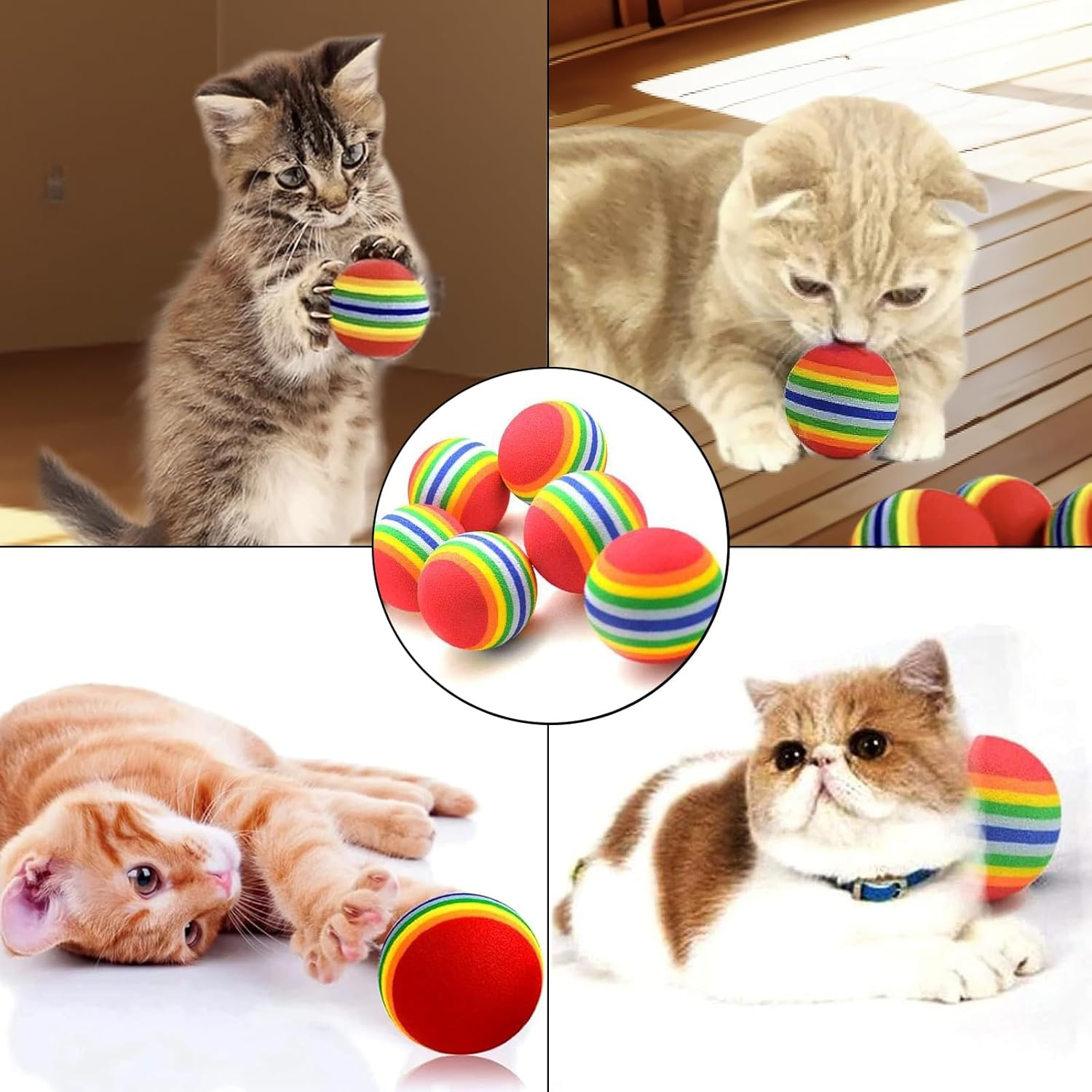 Vebetter Rainbow Cat Ball, 9 Pz 4.2 Cm Soft Cat Ball, Interactive Kitten Toy, Rainbow Cat Balls, Colourful Foam Balls for Pets, Playing Chew Exercise Toy, Cat Toy Ball