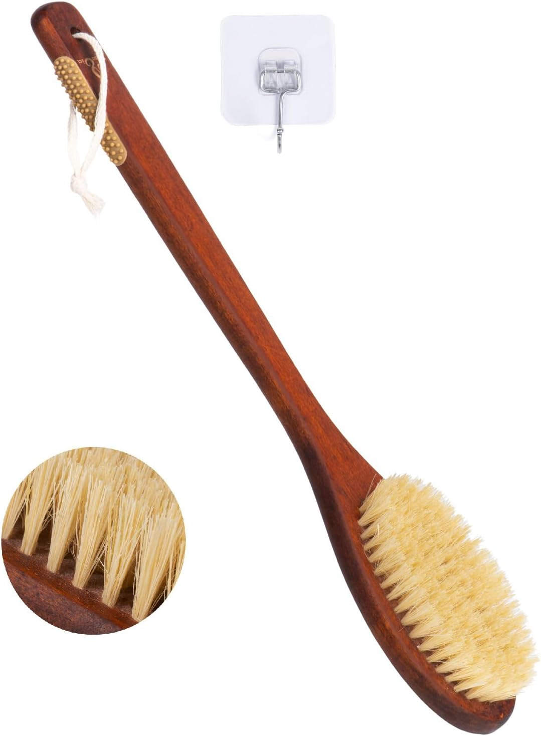 NENO CICI Wooden Bath Brush with Stiff Sisal Bristles Long Handle for Shower Back Scrubber Body Exfoliator (Stiff Sisal Fiber Hair) image number 1