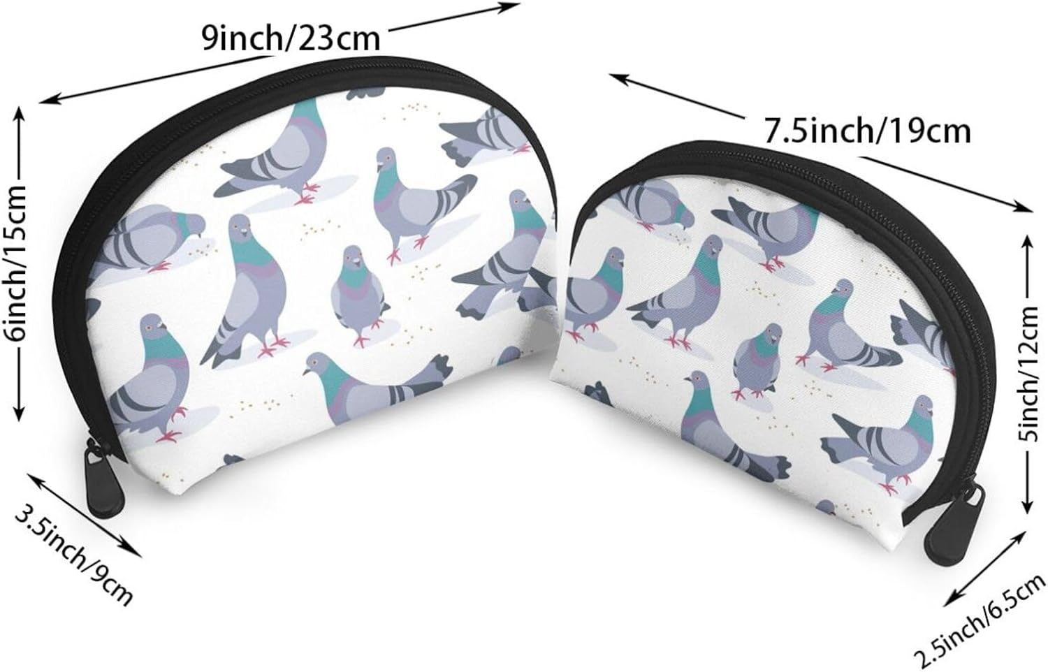 Cozimangoe Coin Pouch Makeup Bags Set, 2 Piece Shell Shape Cosmetic Bag with Pockets for Daily Travel Handbag Lipstick Keys Toiletry, Personalized Bluish Pigeons image number 2