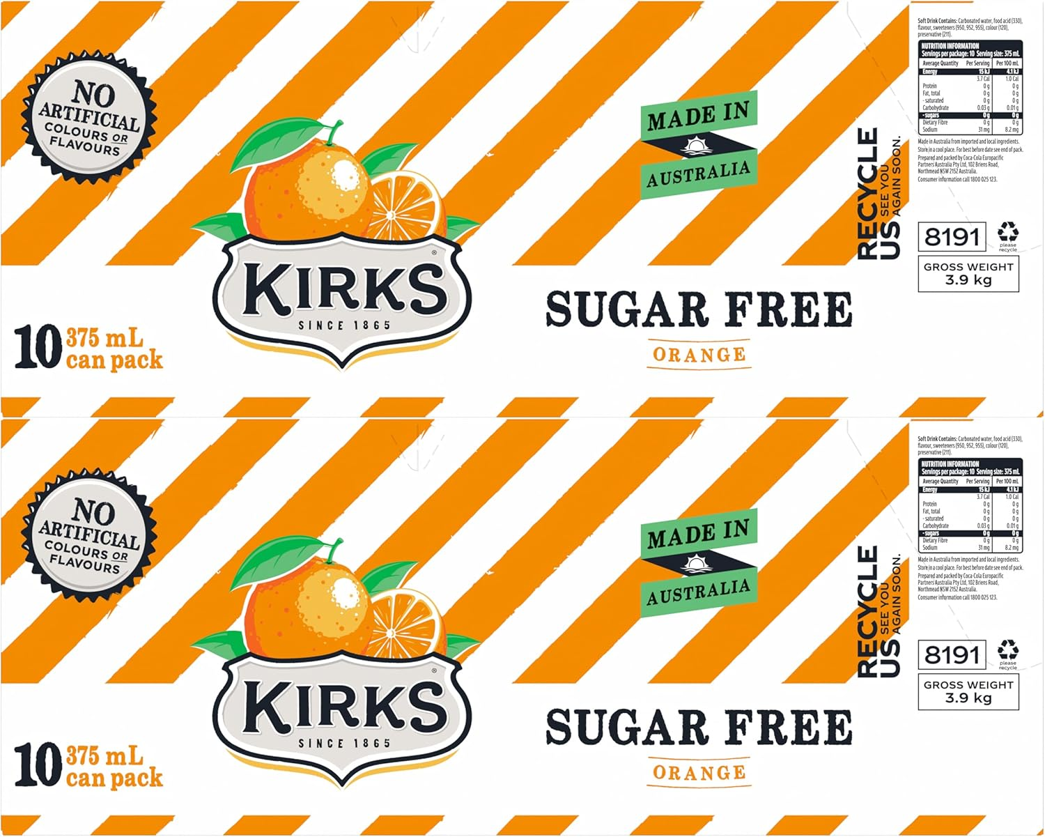 Kirks Orange Zero Sugar Soft Drink Multipack Cans 20 X 375Ml image number 3