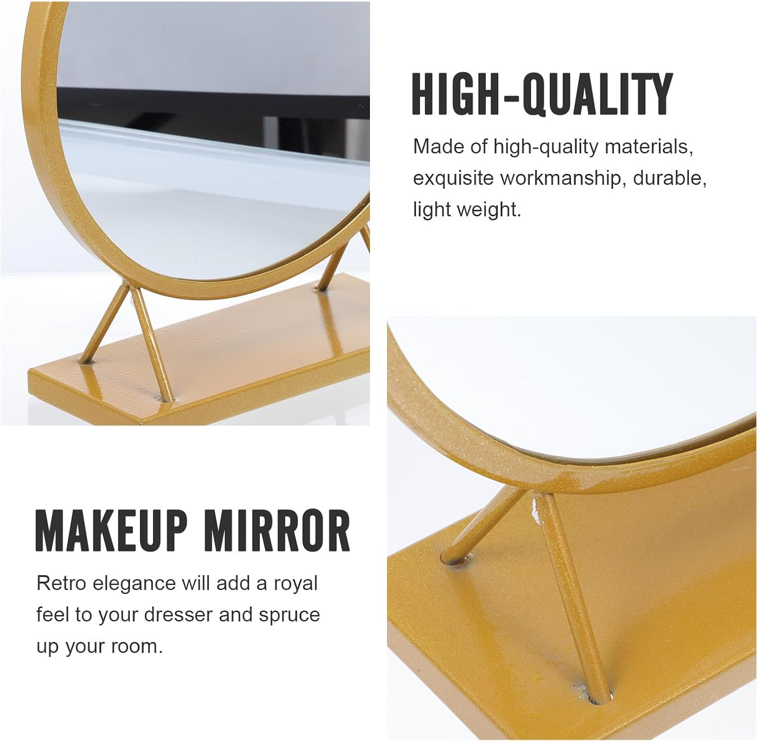 HONITANO Makeup Mirror 30Cm Gold Desktop Dresser Top Mirror for Girls Cosmetics Decor for Bedroom and Dressing Table Use image number 4