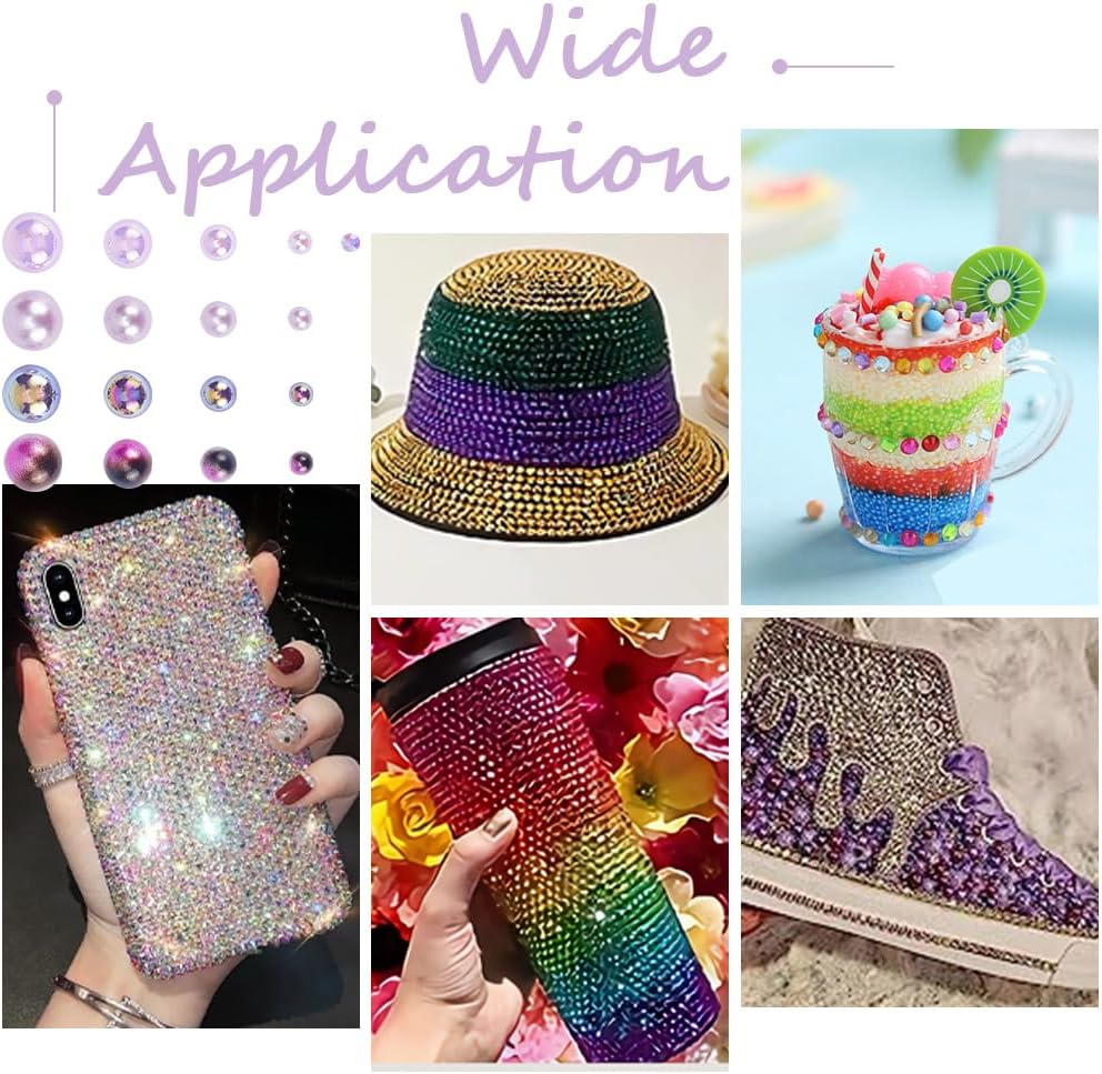 CRASPIRE 30G Flatback Pearls and Rhinestones Set Purple 3Mm-10Mm Mixed Size Half round Flat Back Resin Rhinestone Multi Color Bulk for Crafts Art Face Jewelry Nail Shoes Decoration Makeup image number 2
