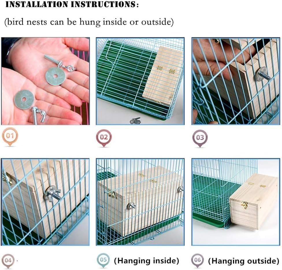 ROROUP Parakeet Nesting Box, 19.5X12X12Cm Natural Wood Bird Nest Breeding Box Cage, Small Bird House Breeding Box for Lovebirds, Budgie Lovebirds, Cockatiel, Parrots Mating, Aviary image number 5