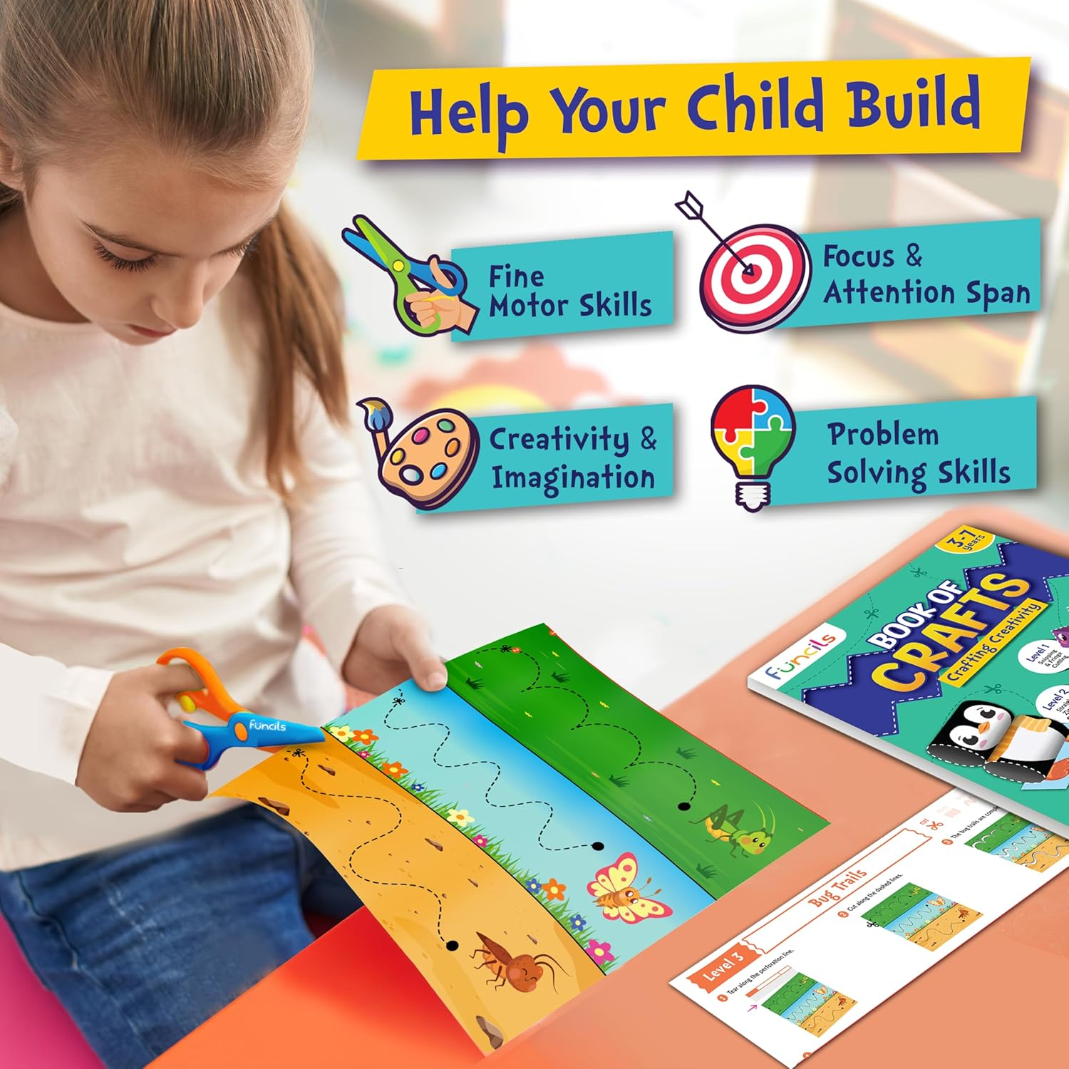 Toddler Scissor Skills - Art Supplies & Crafts Kit for Kids, Safety Scissors, Fine Motor Toys, Birthday Gifts for Boys & Girls Ages 3, 4, 5, 6, 7 Year Old, Preschool Learning Activities Books image number 1