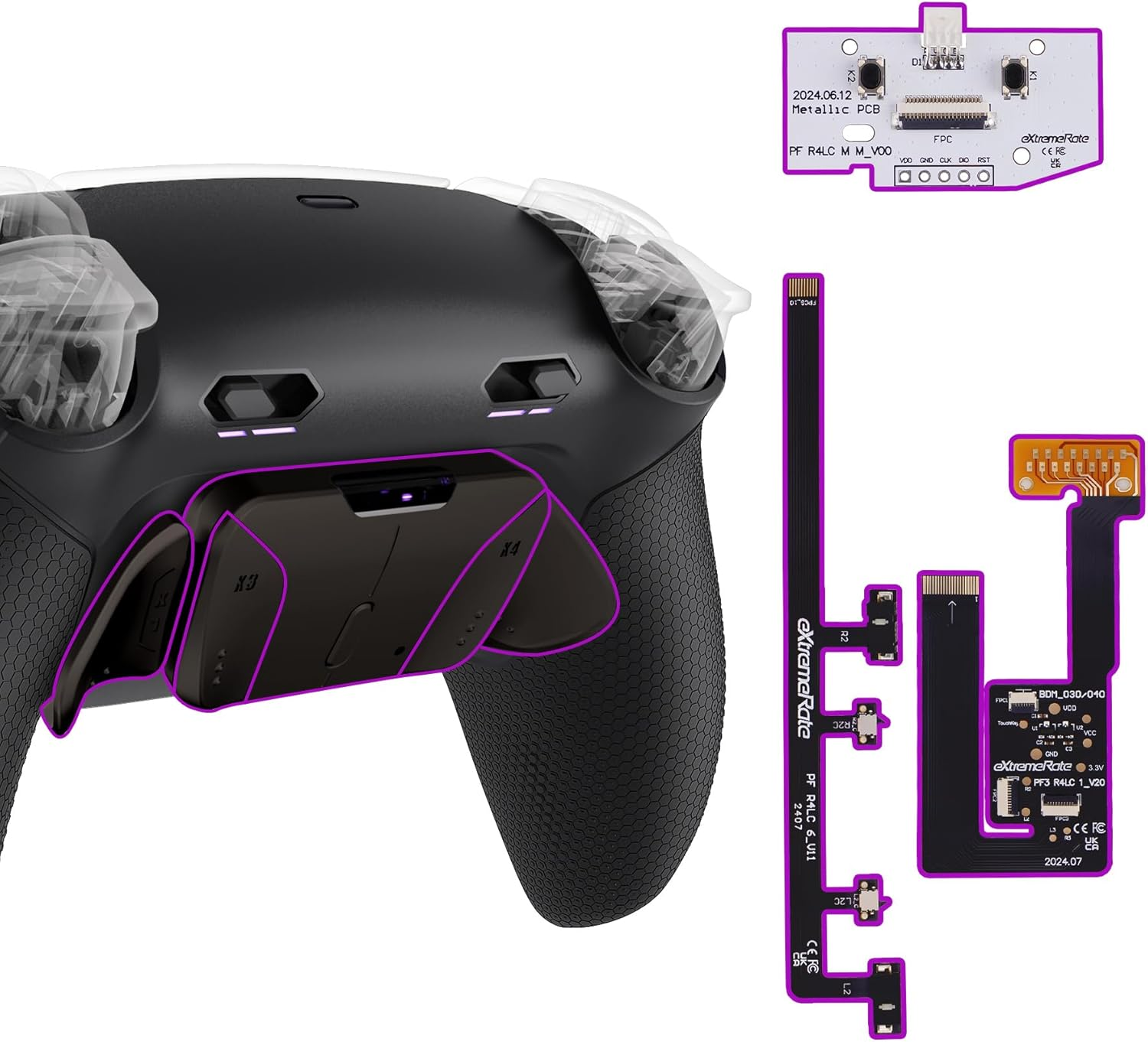 Extremerate RISE4 plus MAX RMB Back Paddles Kit with Clicky Trigger Stops & Rubberized Grip for PS5 Controller BDM-030 040 050, Remappable Real Metal Back Buttons Kit for PS5 Controller &ndash; White Black