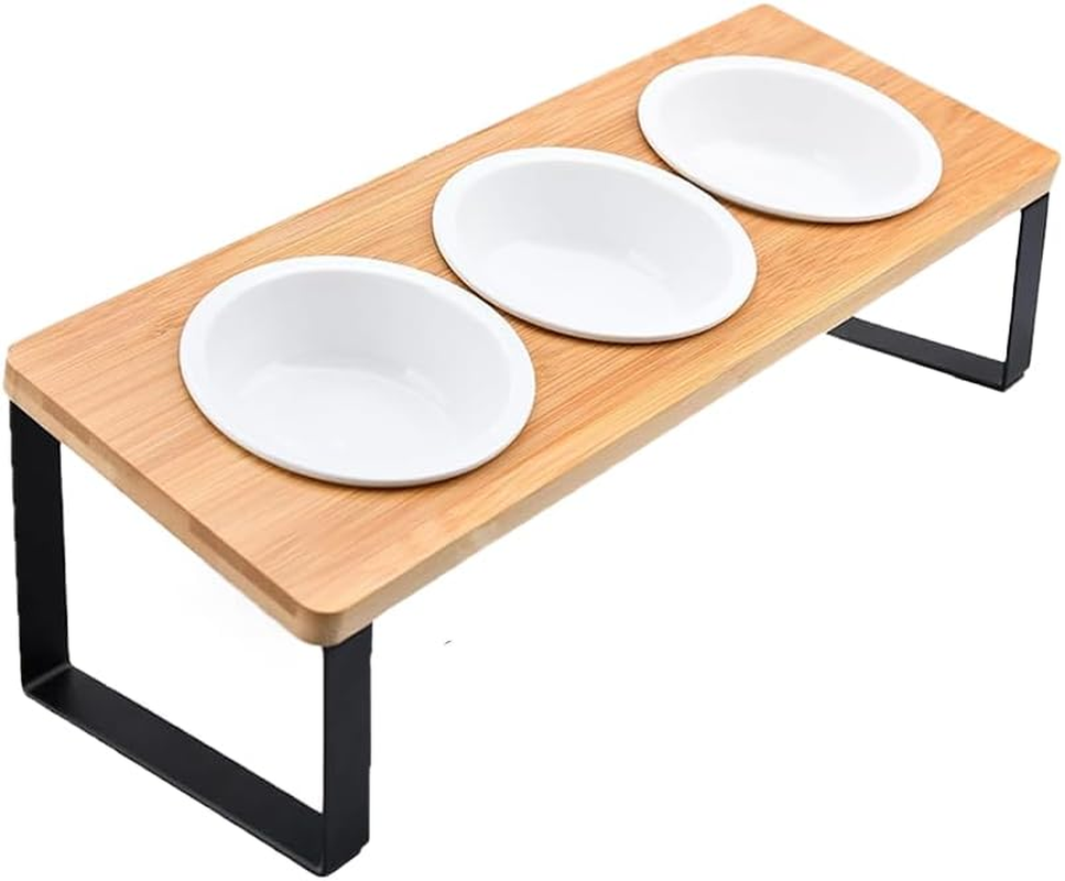Wooden Raised Pet Feeder, Elevated Cat Bowl Stand, Angled Design Reduces Neck Strain during Meals, for Cats & Small Dogs image number 5