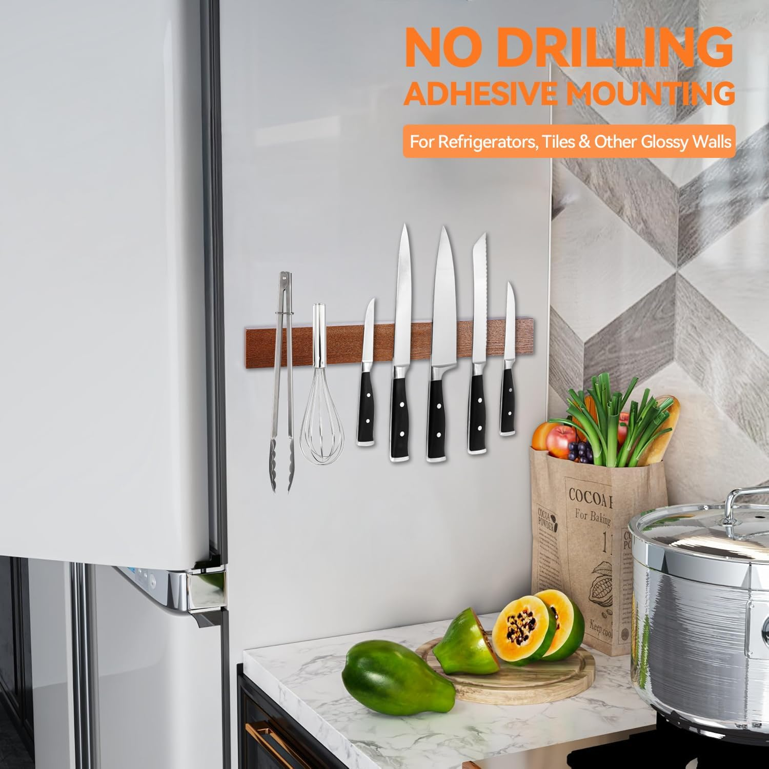 Teak Magnetic Knife with Extra Strong Magnet - 40 Cm, Magnetic Knife Holder Kitchen Knives, Wall Mounted Knife Strip Bar Rack for Home Kitchen Utensil Tool Organizer image number 6