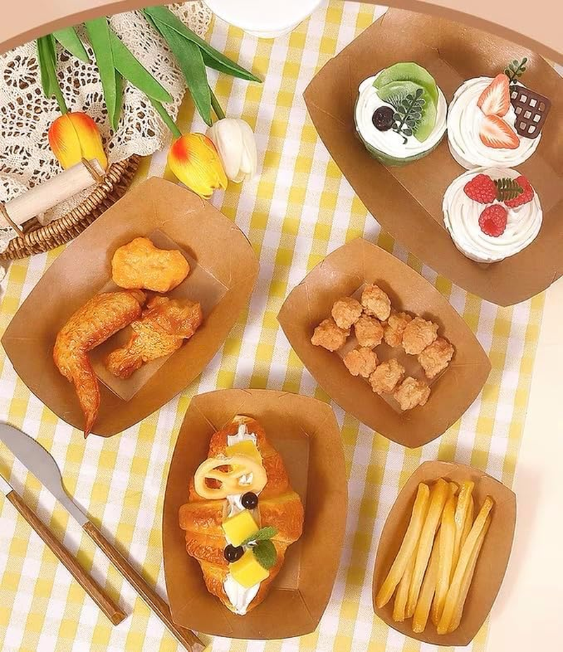 YC-GREHUN 100 Pcs Disposable Brown Kraft Paper Food Tray for French Fries and Nachos, BBQ Popcorn Party, Picnic and Wedding Party Snack Food Serving Tray image number 1