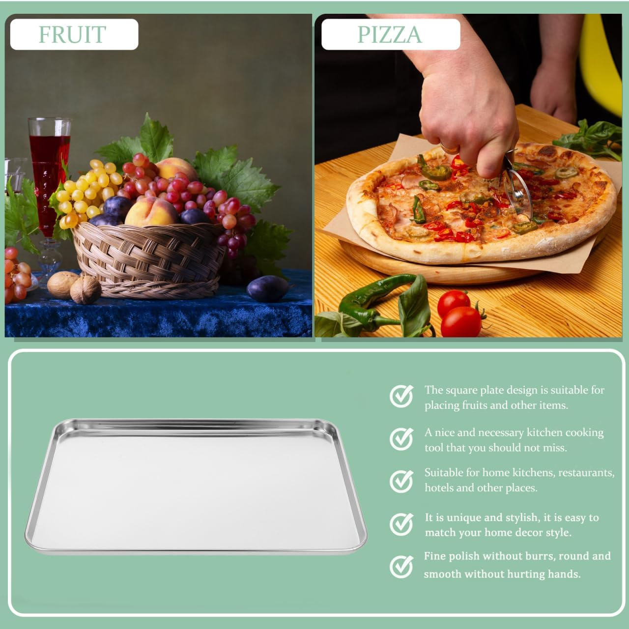 Luxshiny Stainless Steel Baking Sheet: Cookie Sheet Mirror Finish & Heavy Duty Baking Pan - 35X25X1.5CM image number 5