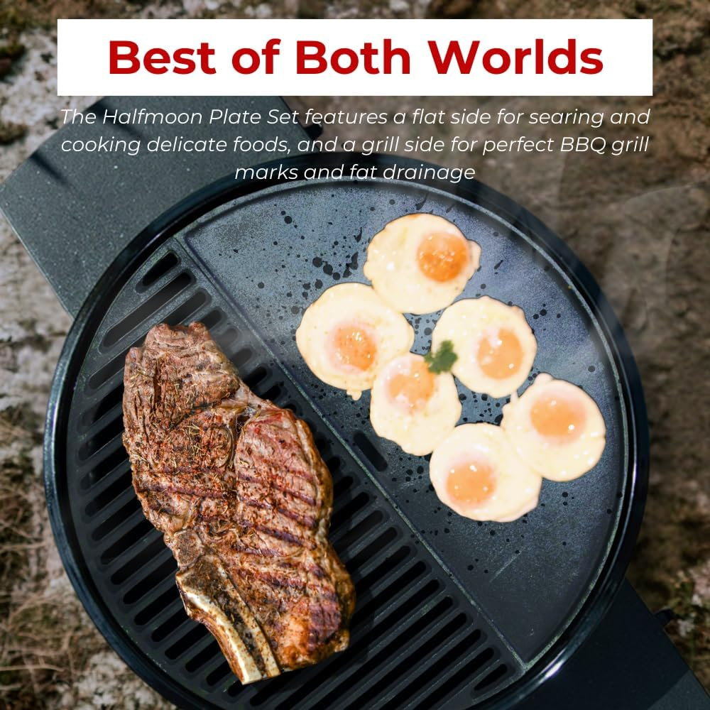 CAMPAQUIP Halfmoon Plate Set | Fits Weber Kettle BBQ & 22-Inch (57Cm) Kettle Grill | Cast Iron Cooking Accessories | 56Cm X 28Cm X 4Cm image number 2