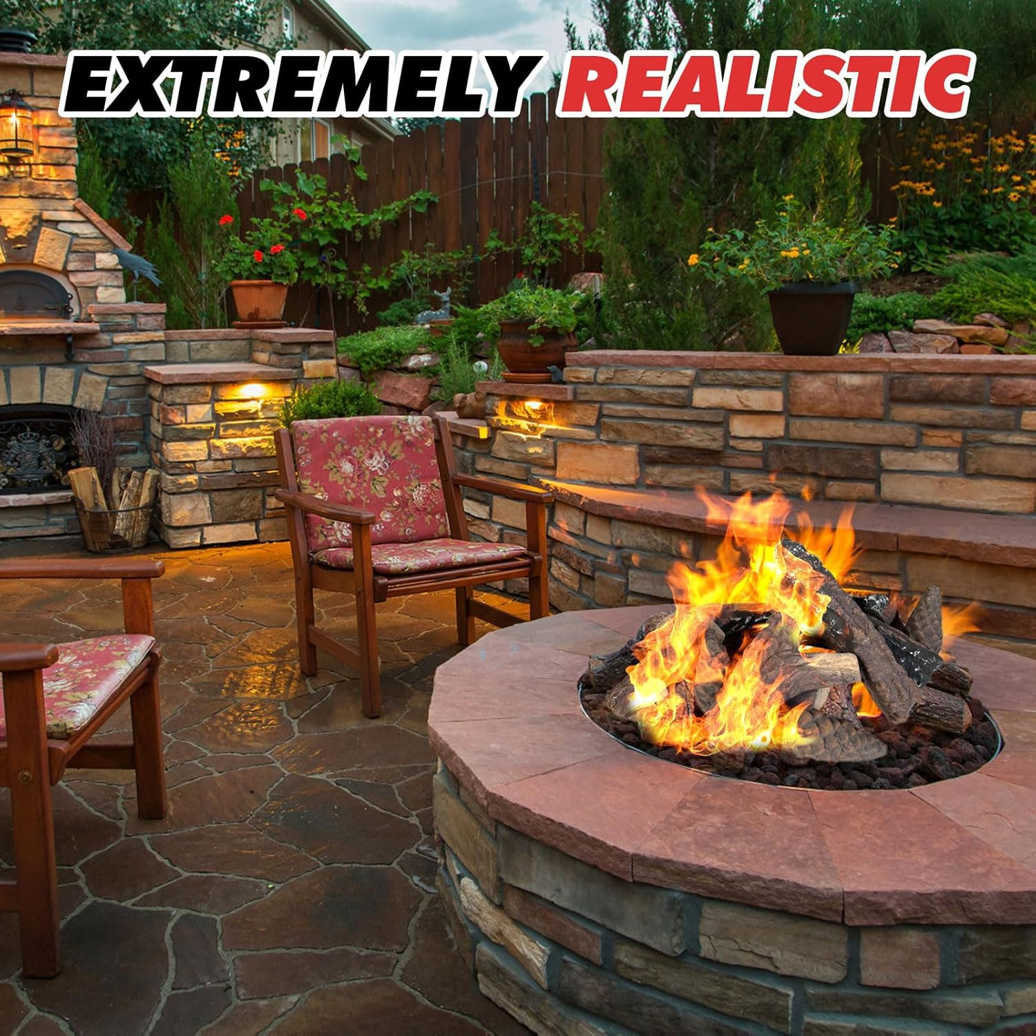 Mrgas 10 Pcs Small Sized Fake Fireplace Log Set with Pine Cones, Ceramic Wood Fireplace Gas Inserts, Vented Faux Artificial Heat Resistant Logs for Electric or Indoor Outdoor Fire Pits